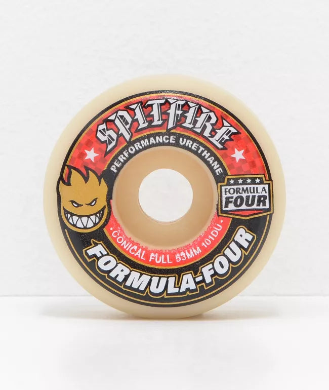 Spitfire Formula Four Conical Full Skateboard Wheels 53mm 101D - Perfect for Street Skating, Park Riding & Smooth Cruising