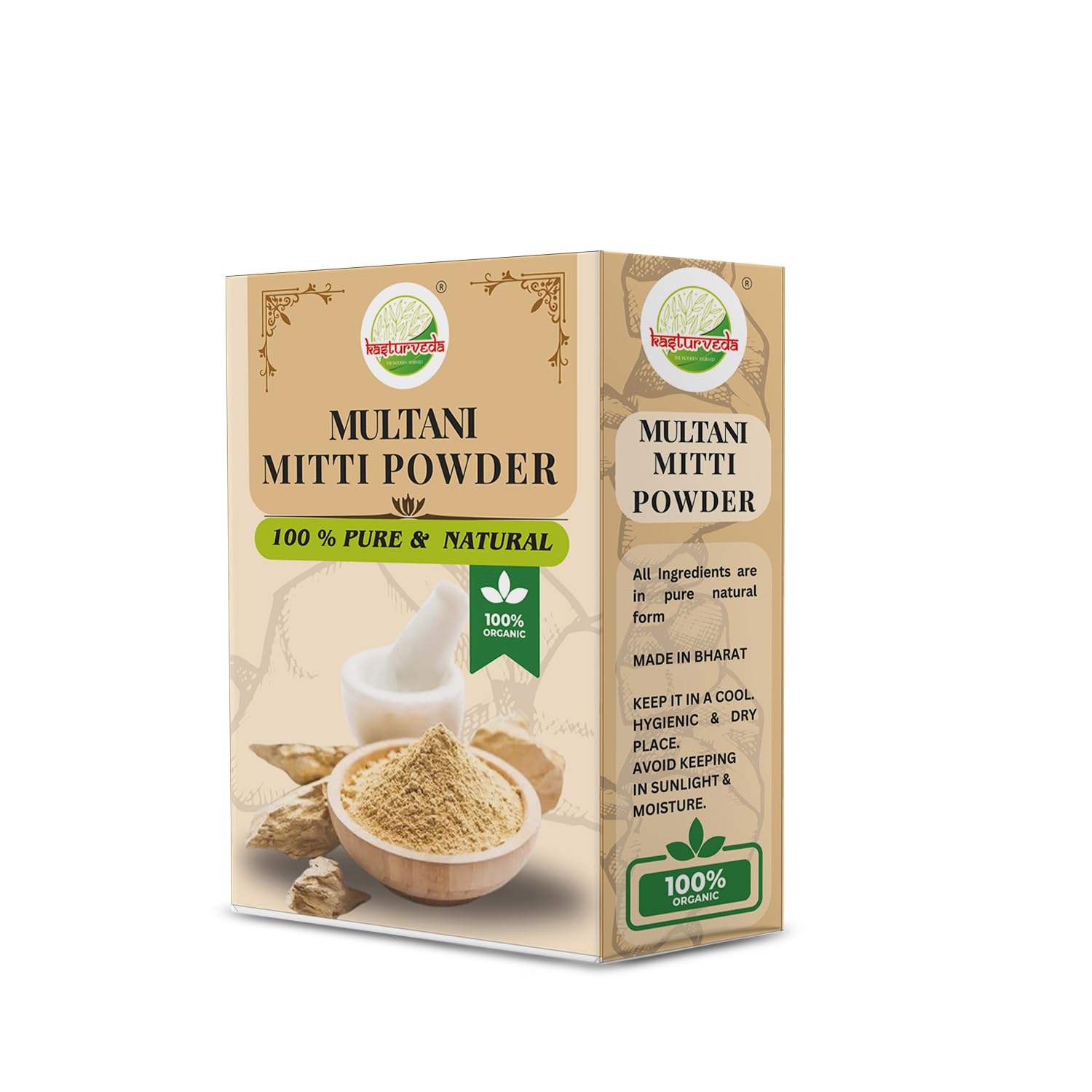 Kasturveda Natural Multani Mitti Powder - 350g Pure Bentonite Clay for Face & Skin | Deep Cleansing, Oil Control & Glow | Indian Healing Clay & Fuller's Earth | Perfect for Acne Treatment, Blackhead Removal & DIY Face Masks