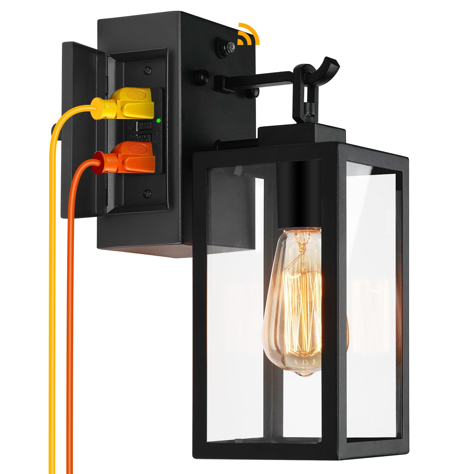 Dusk to Dawn Outdoor Wall Light Fixture with GFCI Outlet - Rustproof Waterproof Exterior Sconce Lighting for House, Garage, Porch & Patio - Perfect for Nighttime Safety and Energy-Efficient Outdoor Illumination