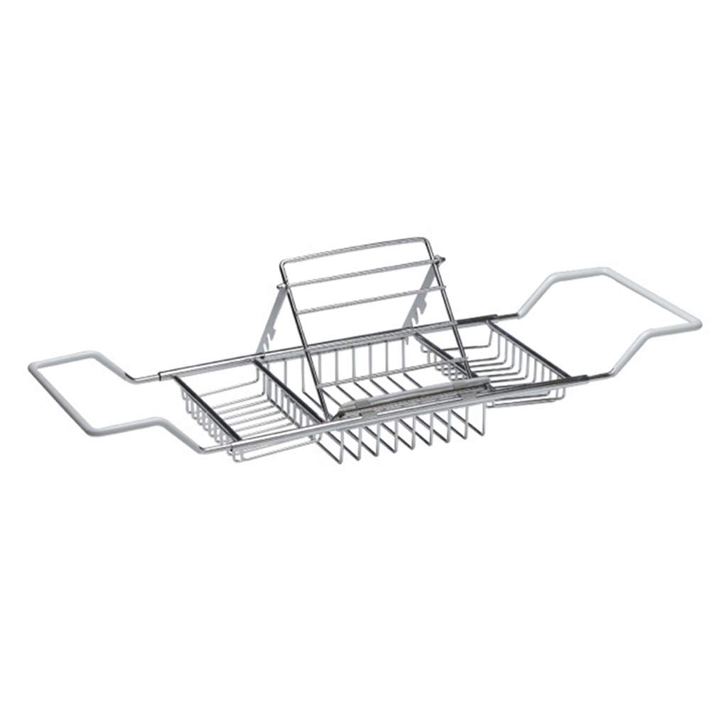 Stainless Steel Telescopic Bathtub Tray with Storage Shelf & Phone Holder - Adjustable 63-93cm, Silver | Perfect for Relaxing Baths, Reading, and Wine Nights