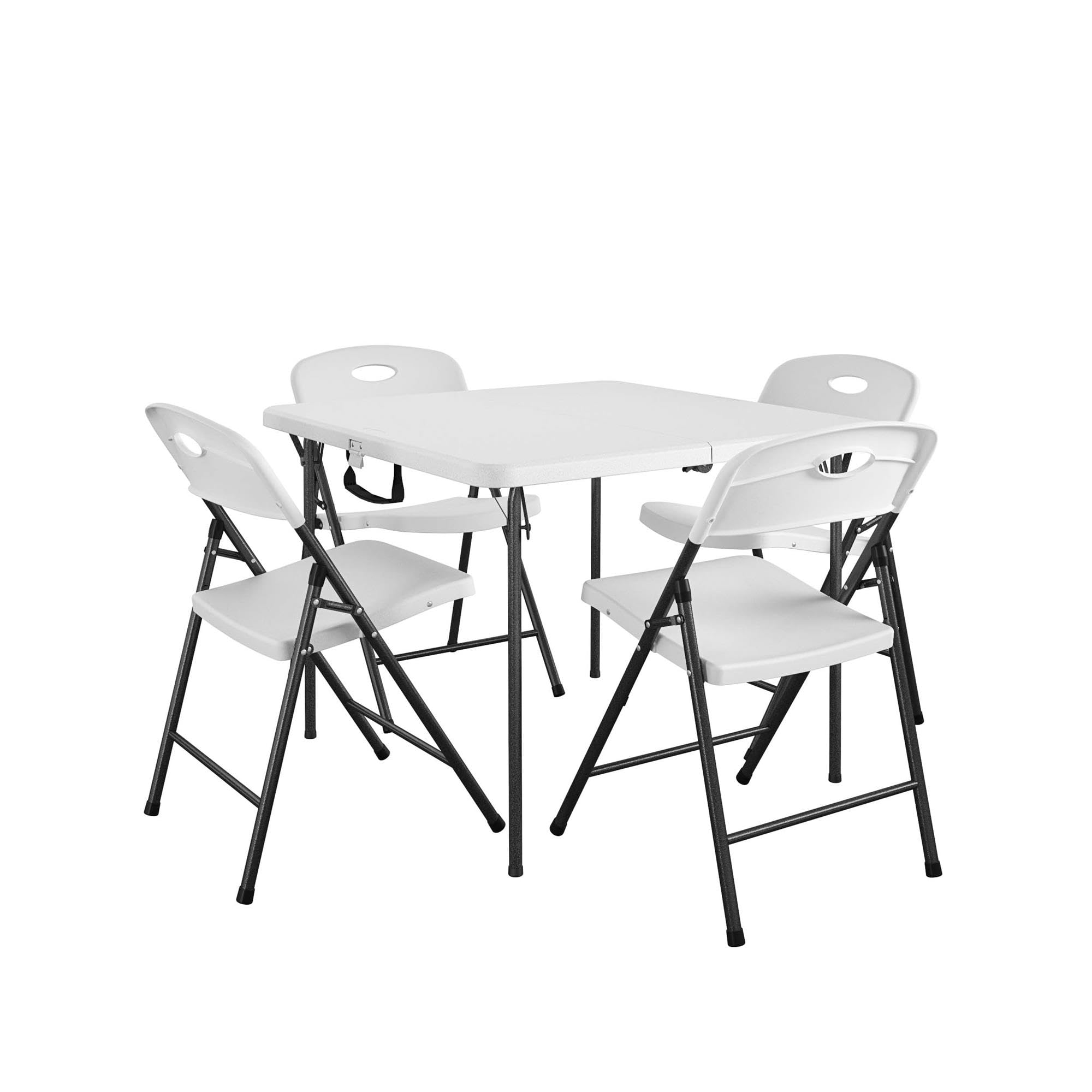COSCO XL 5-Piece Indoor Outdoor Dining Set with 36 Inch Foldable Card Table & Handle - White - Perfect for Patio, Picnics, Camping & Small Space Living