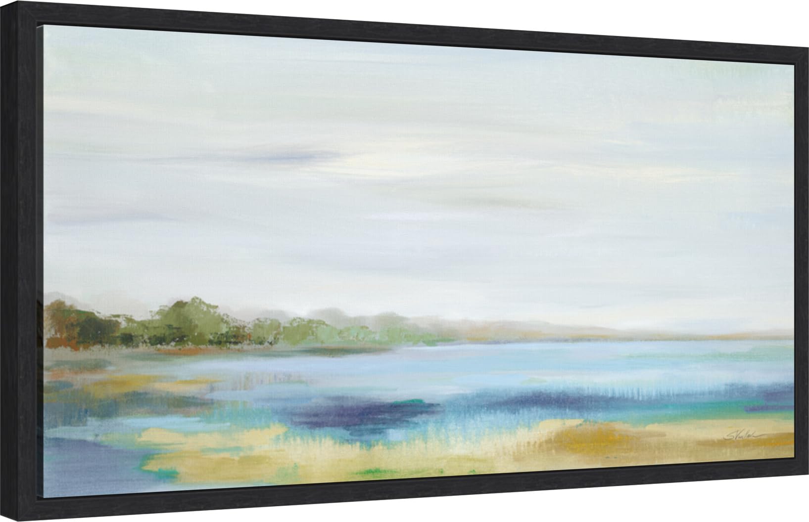 Amanti Art Framed Canvas Wall Art 14x27 - Emerald Lagoon Light Crop by Silvia Vassileva | Abstract Modern Decor Painting for Living Room & Bedroom | Ready-to-Hang Framed Artwork | Perfect for Home Office & Dining Room Decor
