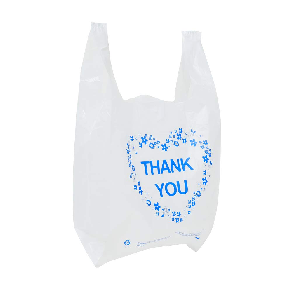 Eco-Friendly Thank You Plastic Grocery Bags with Handles - 12x20 Inch Bulk Pack (100 PCS) - Perfect for Retail Stores, Supermarkets & Small Business Merchandise - Durable Shopping Bags for Customer Purchases & Gift Packaging