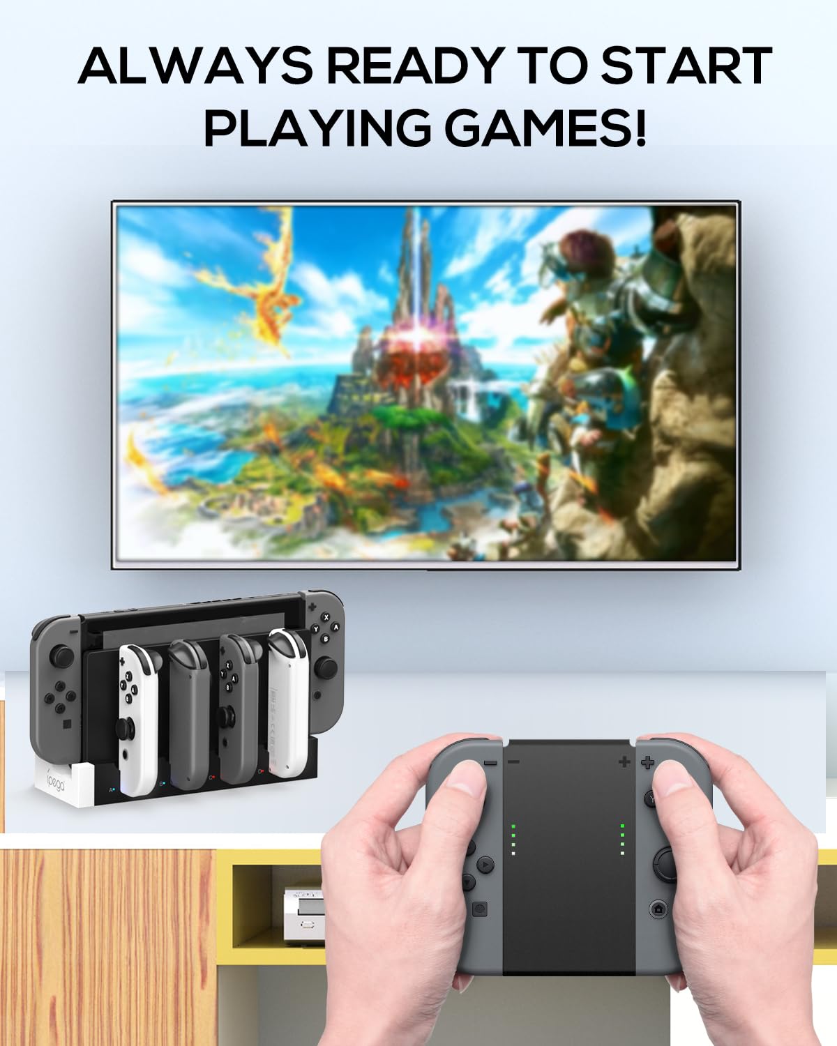 FYOUNG Switch & Switch OLED Joy-Con Charging Dock Station with LED Indicator - White | Fast Charging Stand for Nintendo Switch Joy-Con Controllers | Perfect for Gaming, Travel & Multiplayer Sessions