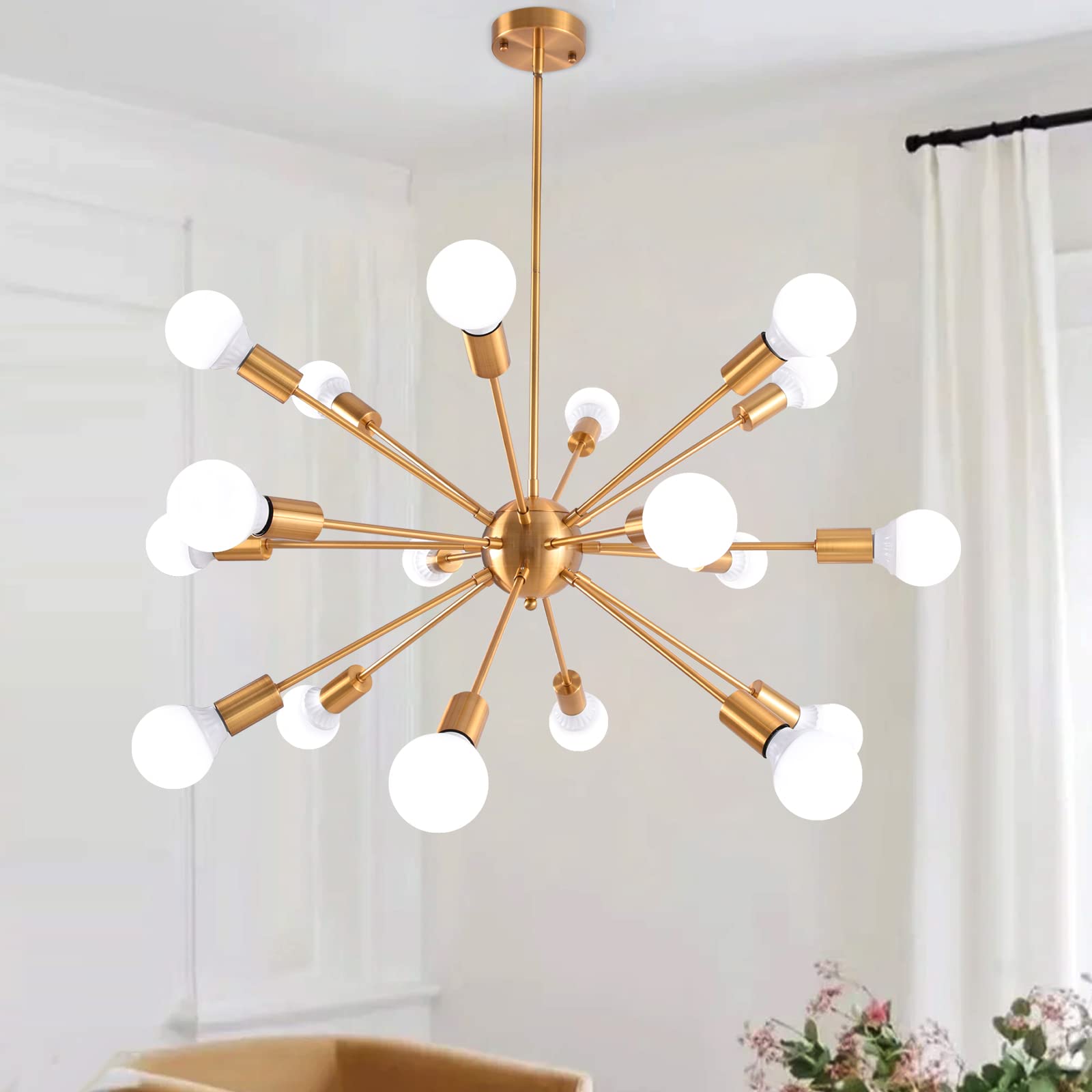 ADSENSTY 18-Light Gold Sputnik Chandelier - Mid Century Modern Industrial Vintage Ceiling Light Fixture - Elegant Pendant Lighting for Dining Room, Bedroom, Kitchen & Foyer - Perfect for Home Decor, Restaurant Lighting & Office Spaces