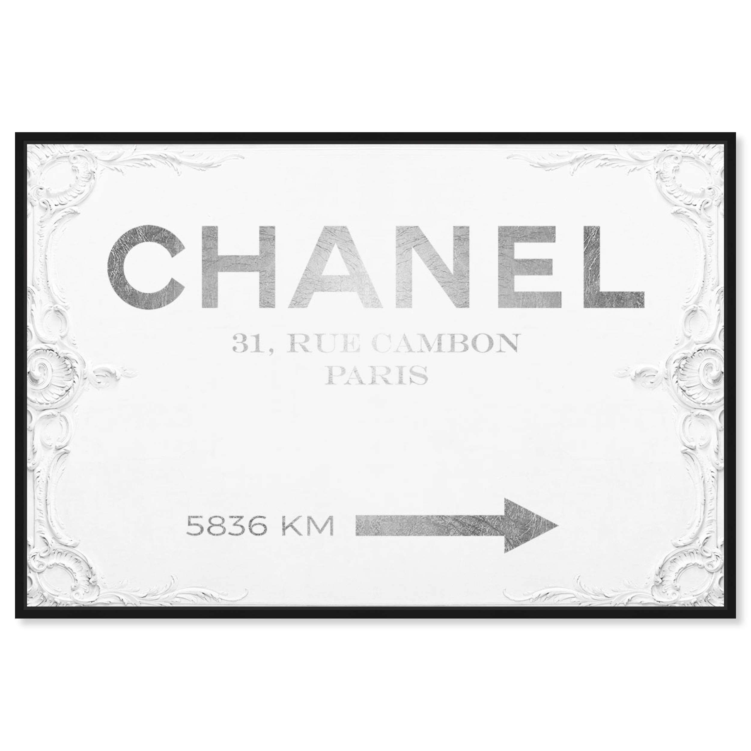 Oliver Gal Artist Co. Contemporary 20x30 Inch Couture Road Sign Rococo Framed Canvas Wall Art - White | Perfect for Bedroom, Living Room & Office Decor