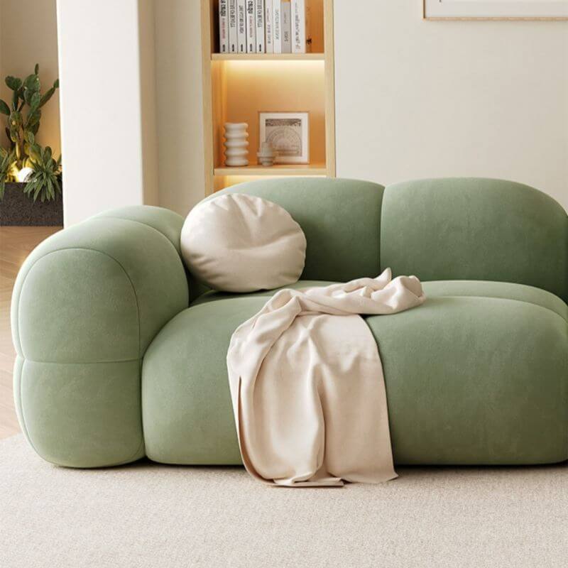 Modern Light Green/Cream/Citrus 4-Seater Standard Sofa with Solid Color Design - Perfect for Living Room, Lounge & Family Gatherings