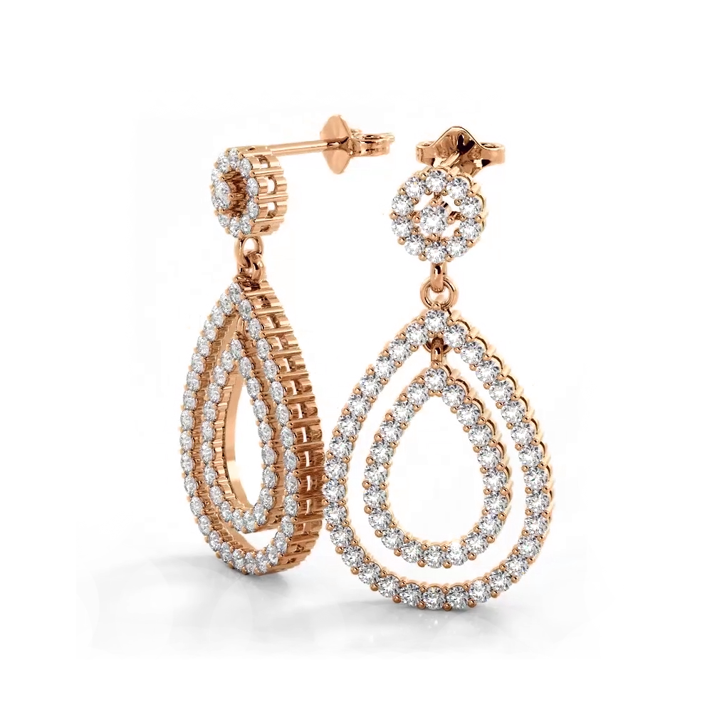 1.0 Carat Diamond Double Teardrop Dangle Earrings for Women - Elegant Wedding, Party & Evening Wear Jewelry Gift