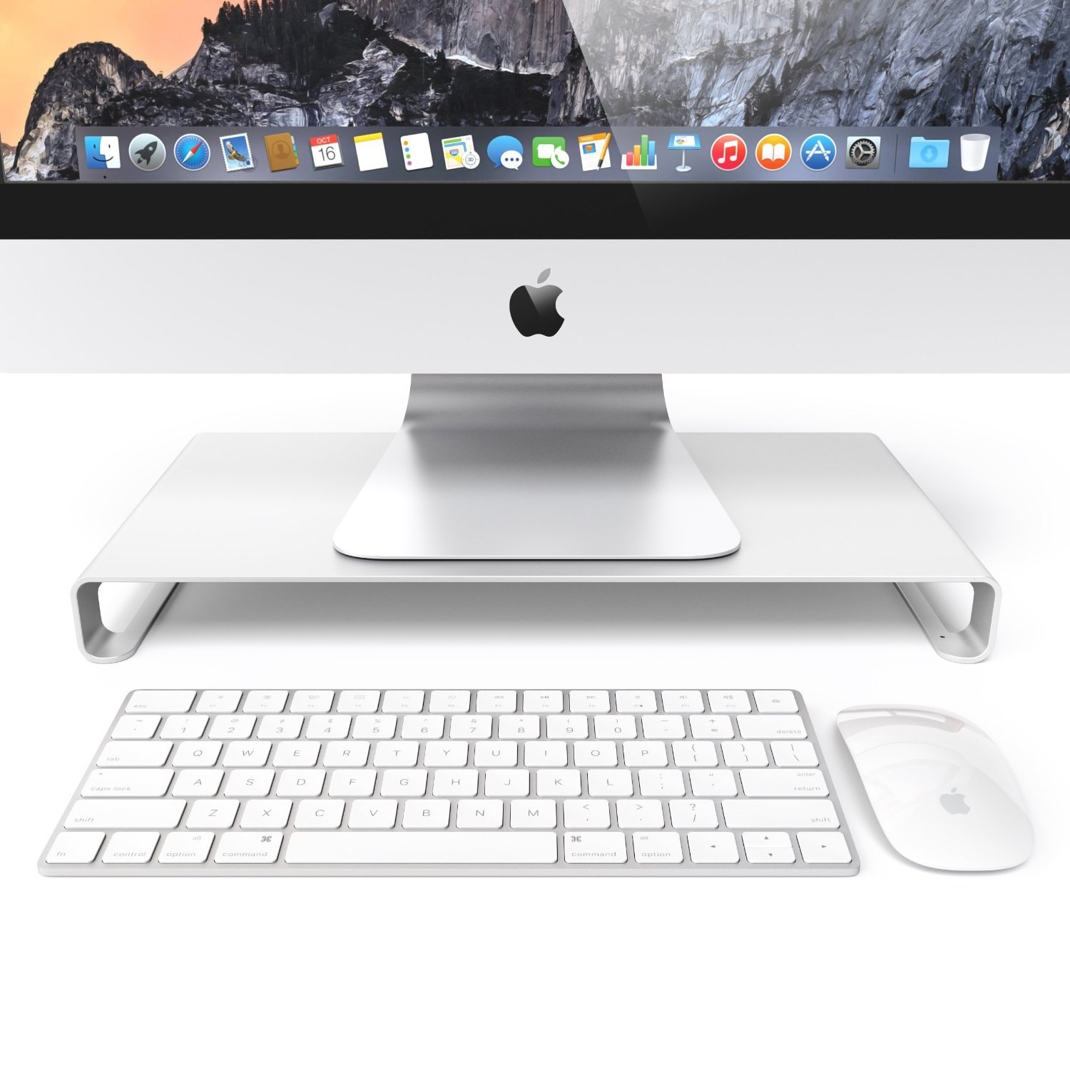 Desire2 Silver Aluminium Monitor Stand Riser - Slim Metal Desk Shelf for iMac, MacBook, Laptop, Printer - Perfect for Office Organisation, Home Office, and Workspace Accessories
