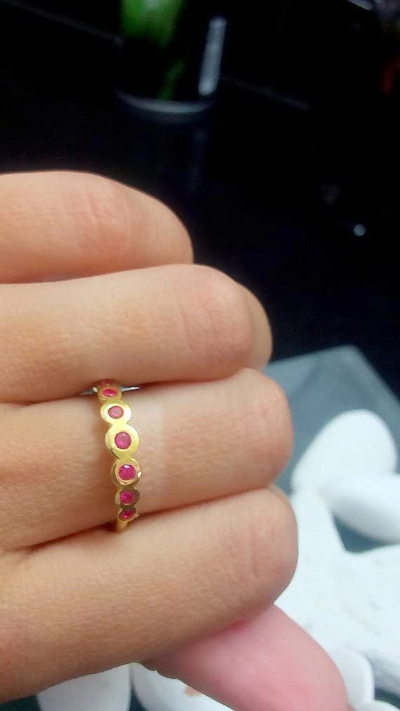 Tiny Ruby Ring - 14K Gold July Birthstone Ring, Custom Half Eternity Slim Band for Engagement, Wedding, Anniversary Gift - Perfect for Everyday Wear & Special Occasions