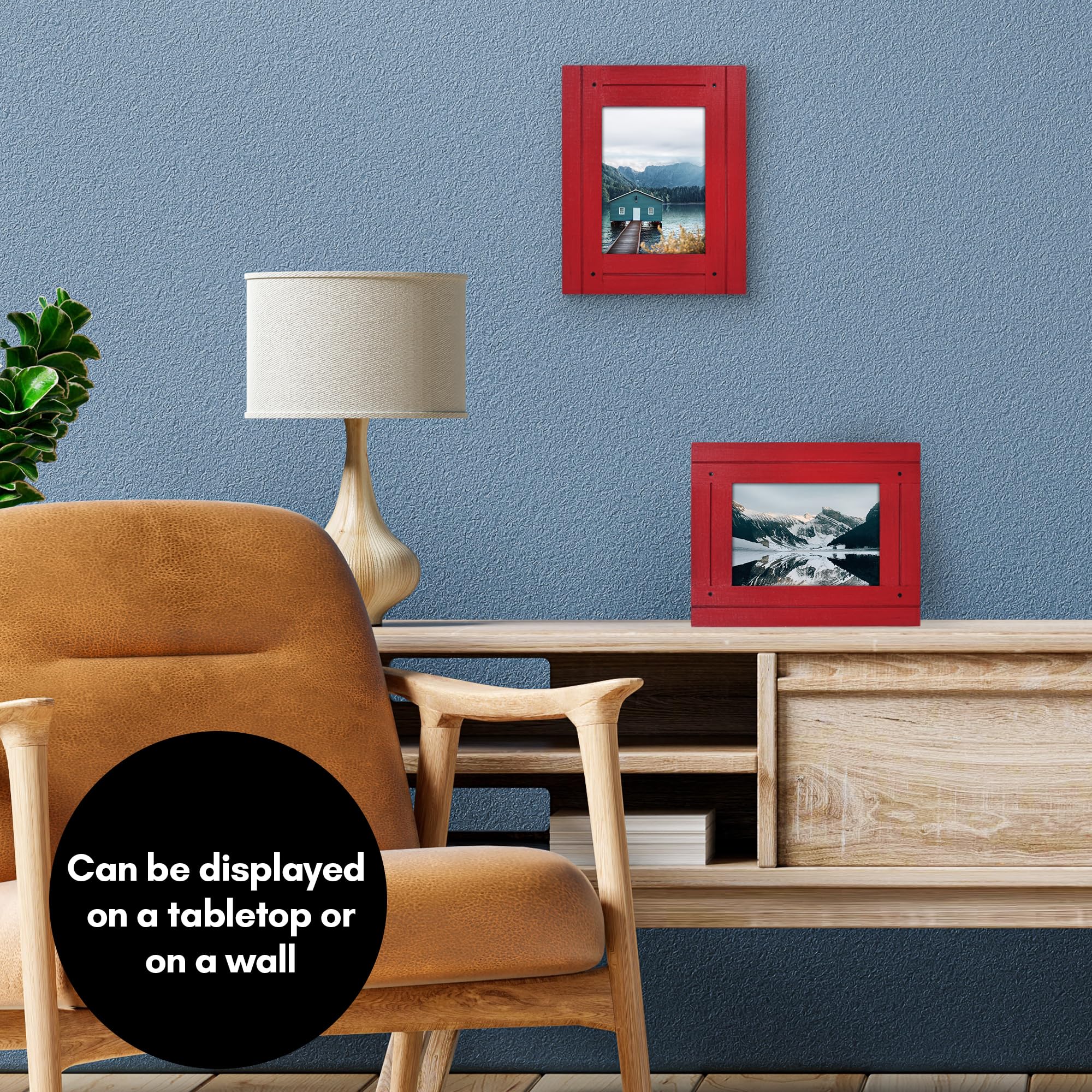 Americanflat 5x7 Picture Frame - Distressed Wood, Wall & Tabletop Display - Red for Home Decor