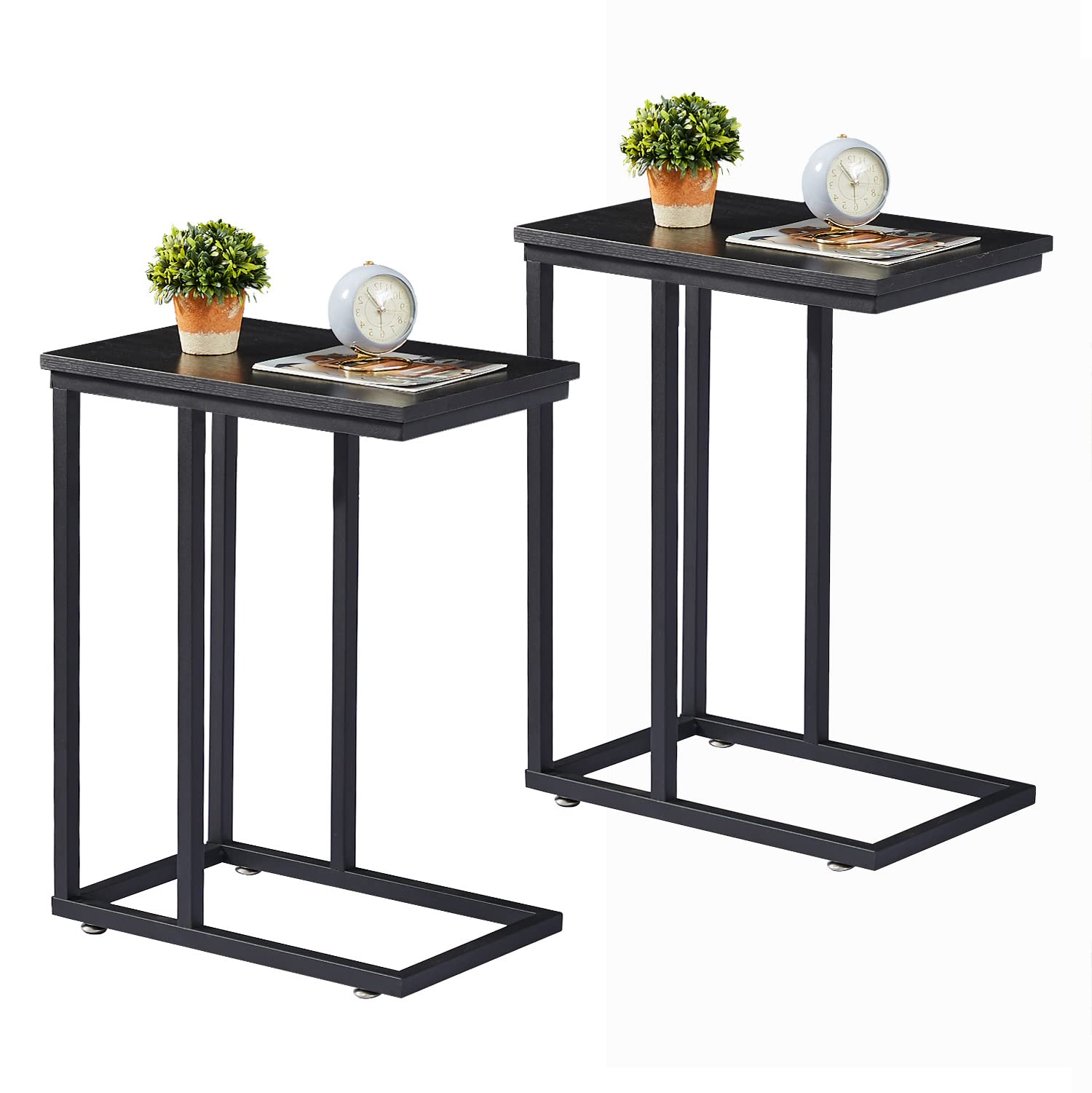 VECELO 2-Pack Black C-Shaped End Side Tables for Living Room - Modern Accent Tables for Sofa, Bedroom & Small Spaces