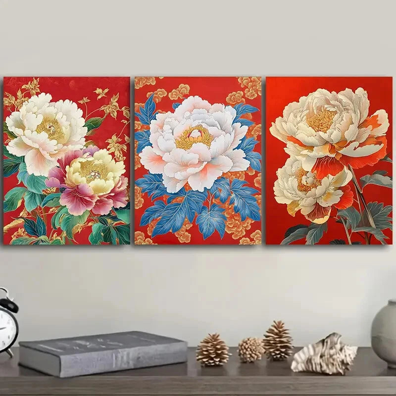 3-Piece Peony Flower Painting Wall Art Set - Framed Canvas 40x60cm - High Quality Print - 100% Australian Made - Ready to Hang - Perfect for Living Room, Bedroom & Office Decor