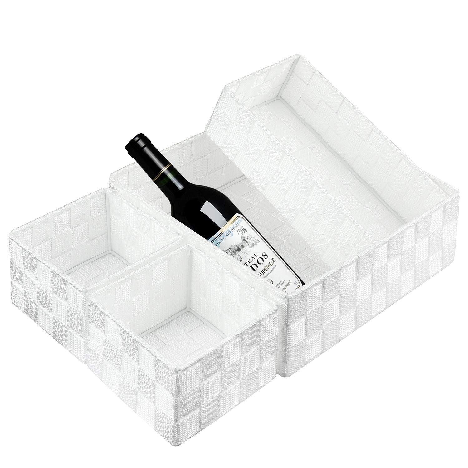 Posprica Woven Storage Box - 6 Pack Fabric Cube Bins with Handles for Closet, Shelf, Dresser Drawer Organizer - Home & Office Organization Solutions (White) - Perfect for Bedroom, Bathroom & Kids Room Storage