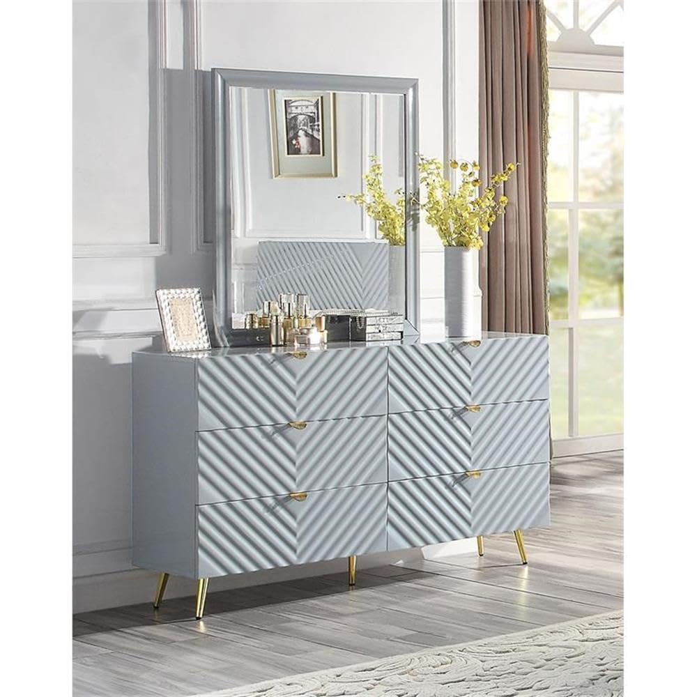 Acme 6-Drawer Gray High Gloss Dresser - Modern Bedroom Furniture for Storage & Organization | Perfect for Master Bedroom, Guest Room & Dorm Decor