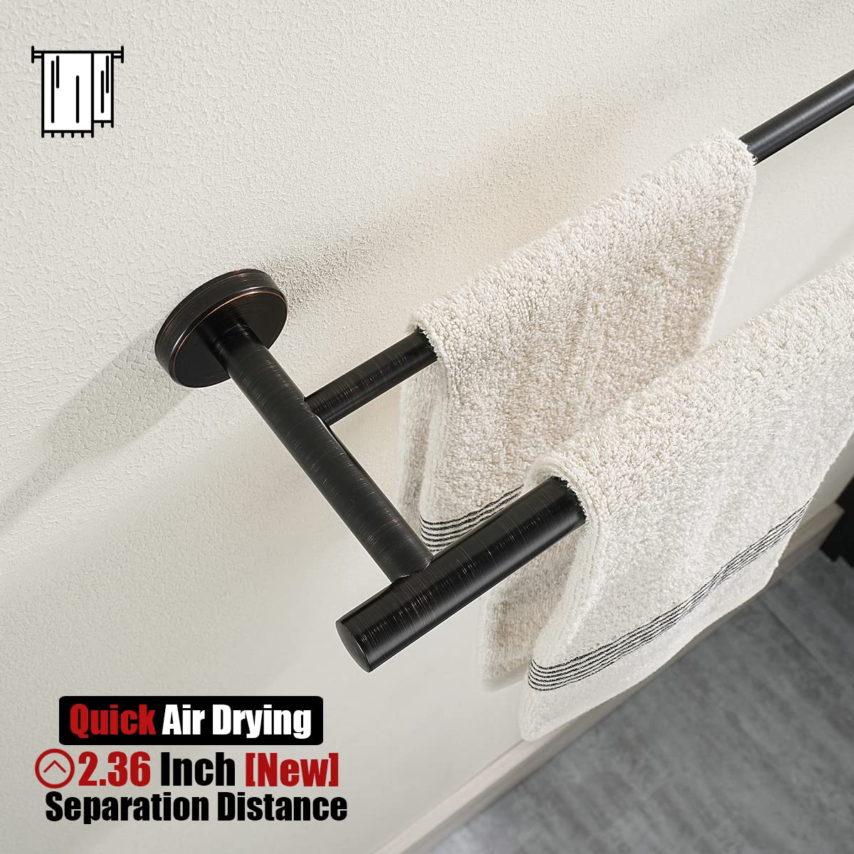 Premium 30 Inch Double Towel Bar - Oil Rubbed Bronze Finish, Heavy Duty 304 Stainless Steel (0.8mm Thick) Wall Mounted Bathroom Towel Rack Holder (33