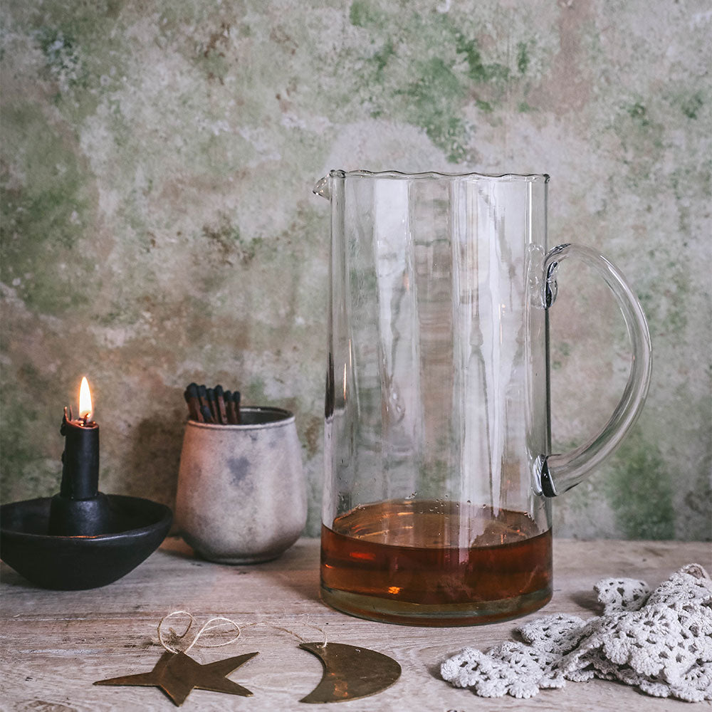 Eco-Friendly Recycled Glass Ripple Pitcher - 64oz Water Carafe with Elegant Wave Design | Perfect for Iced Tea, Lemonade & Summer Beverages Serving