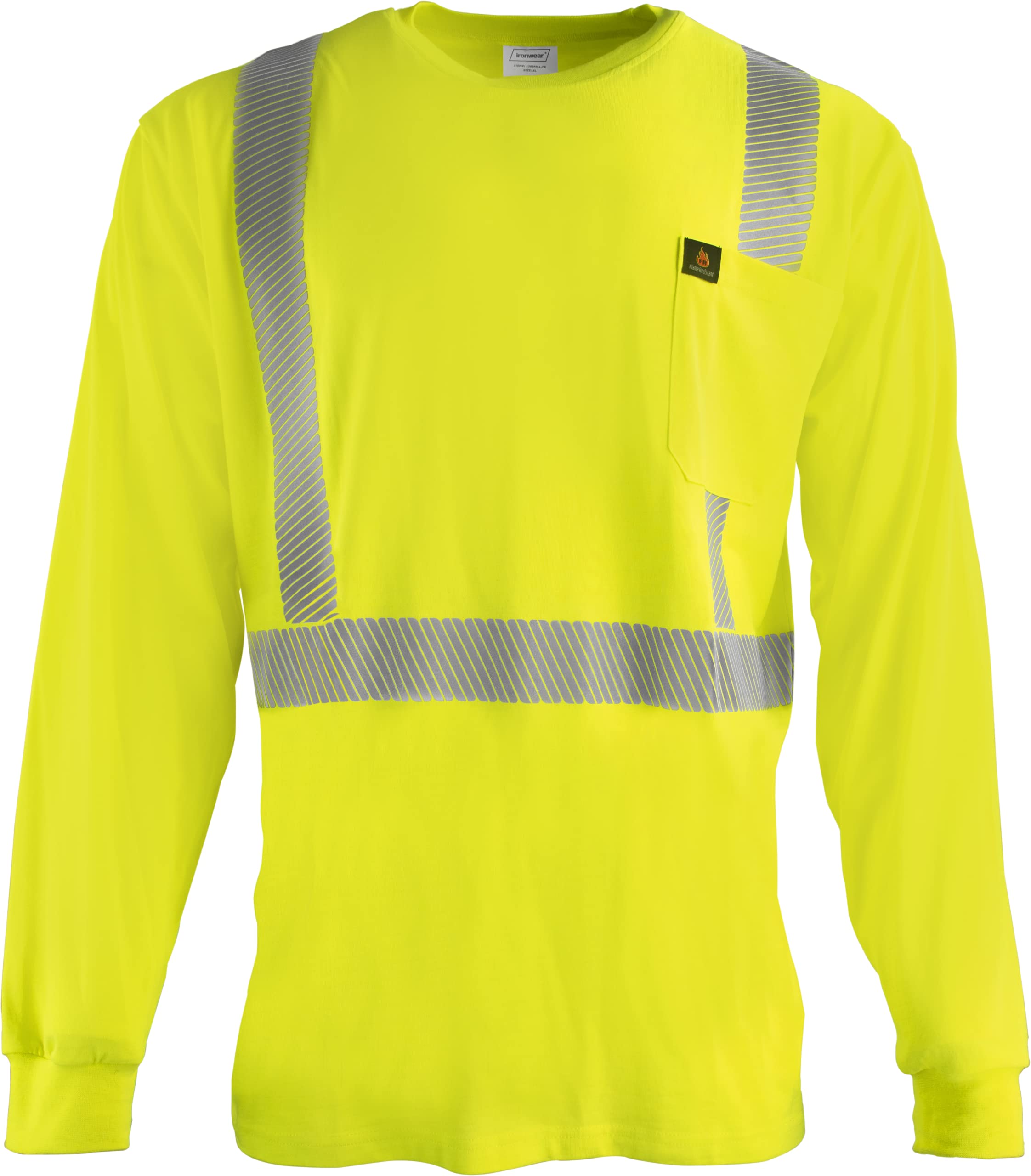 Ironwear 1209FR Flame Retardant Hi-Visibility Long Sleeve T-Shirt with Segmented Reflective Tape | 6 Cal/cm2 Arc Rating | ANSI Class 2 Certified Safety Workwear for Construction, Utility & Industrial Workers