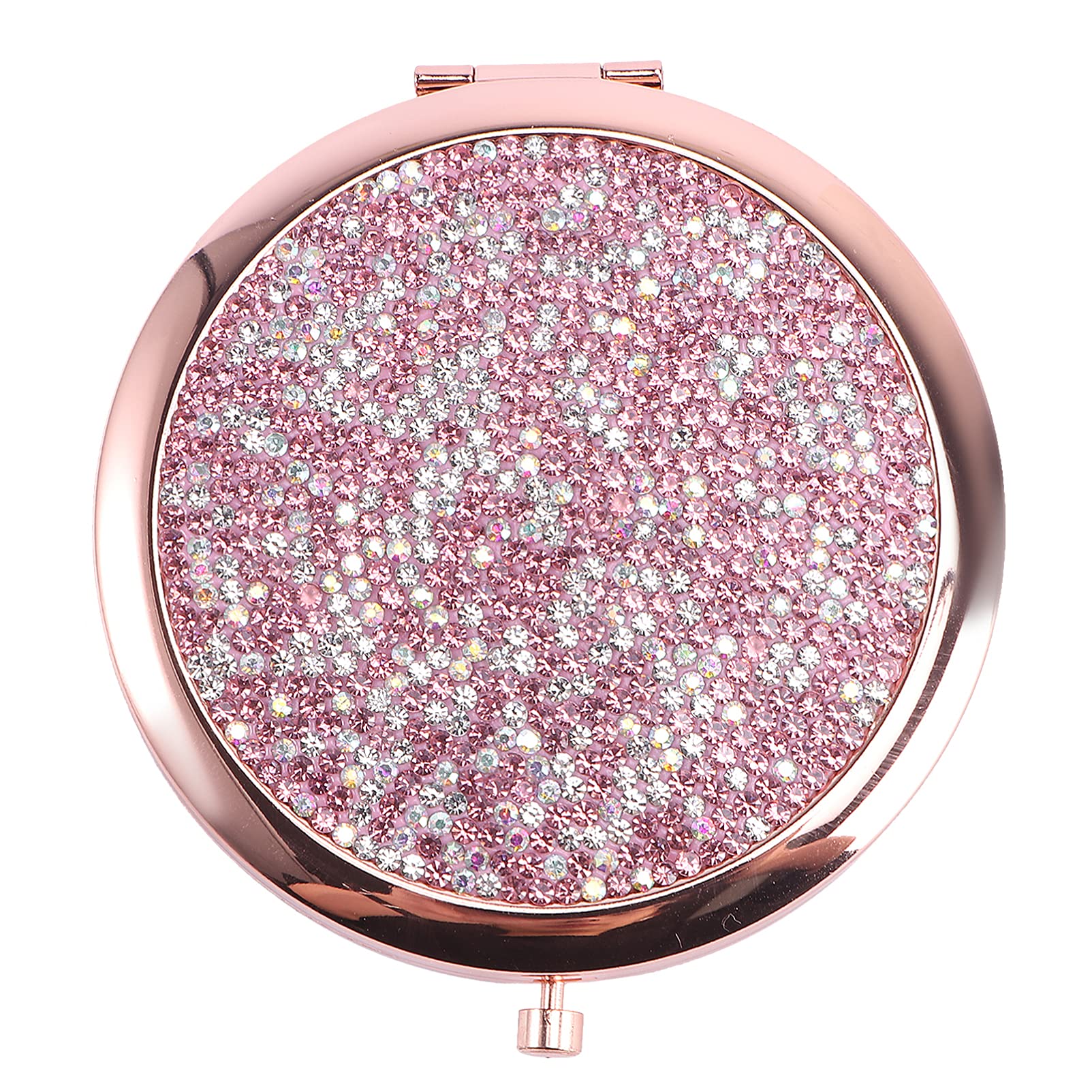 HEALLILY Compact Folding Makeup Mirror with Rhinestones - Portable Travel Cosmetic Mirror for Women & Girls, Pink Handheld Mirror for Purse, Gym, Office & On-the-Go Touchups
