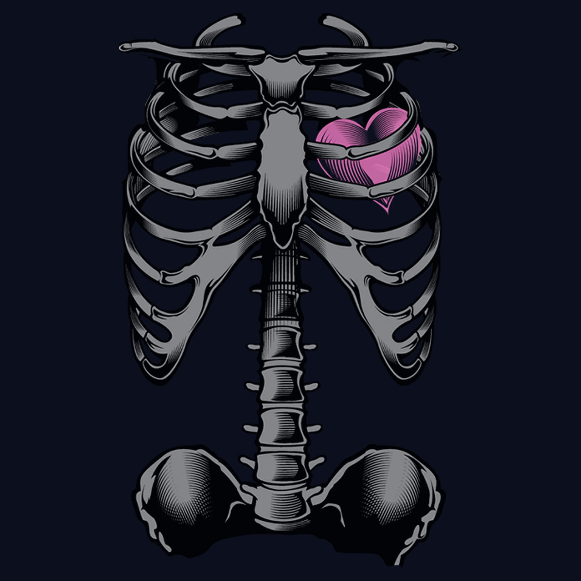 Girl's Lost Gods Halloween Skeleton Rib Cage Heart Graphic T-Shirt | Spooky Costume Top for Trick or Treating & Halloween Parties