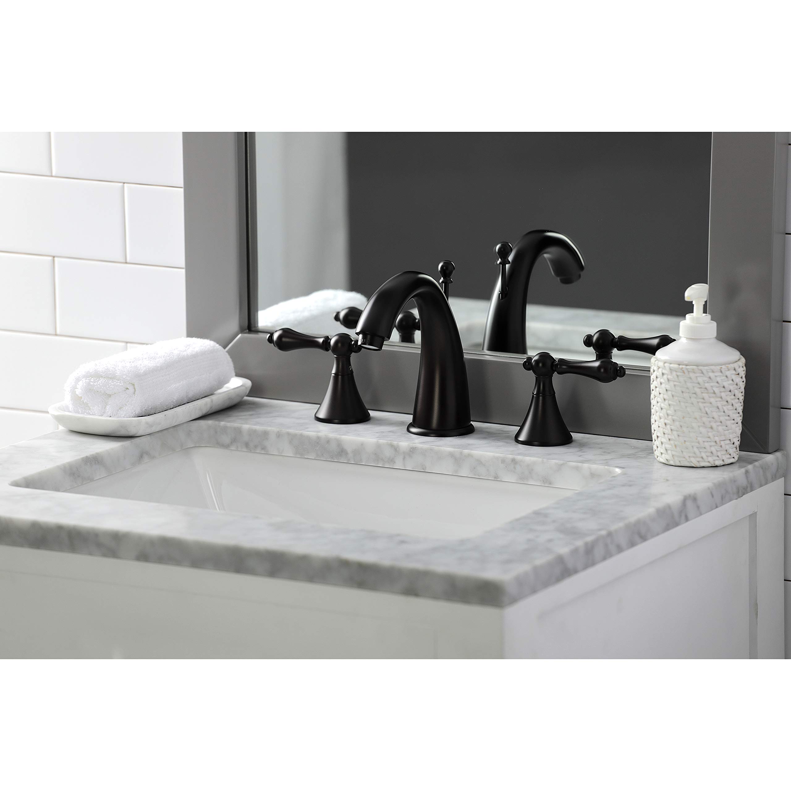 Kingston Brass KS2975AL Naples Widespread Bathroom Faucet - Oil Rubbed Bronze Finish with Metal Lever Handle - Perfect for Modern Vanities and Powder Rooms