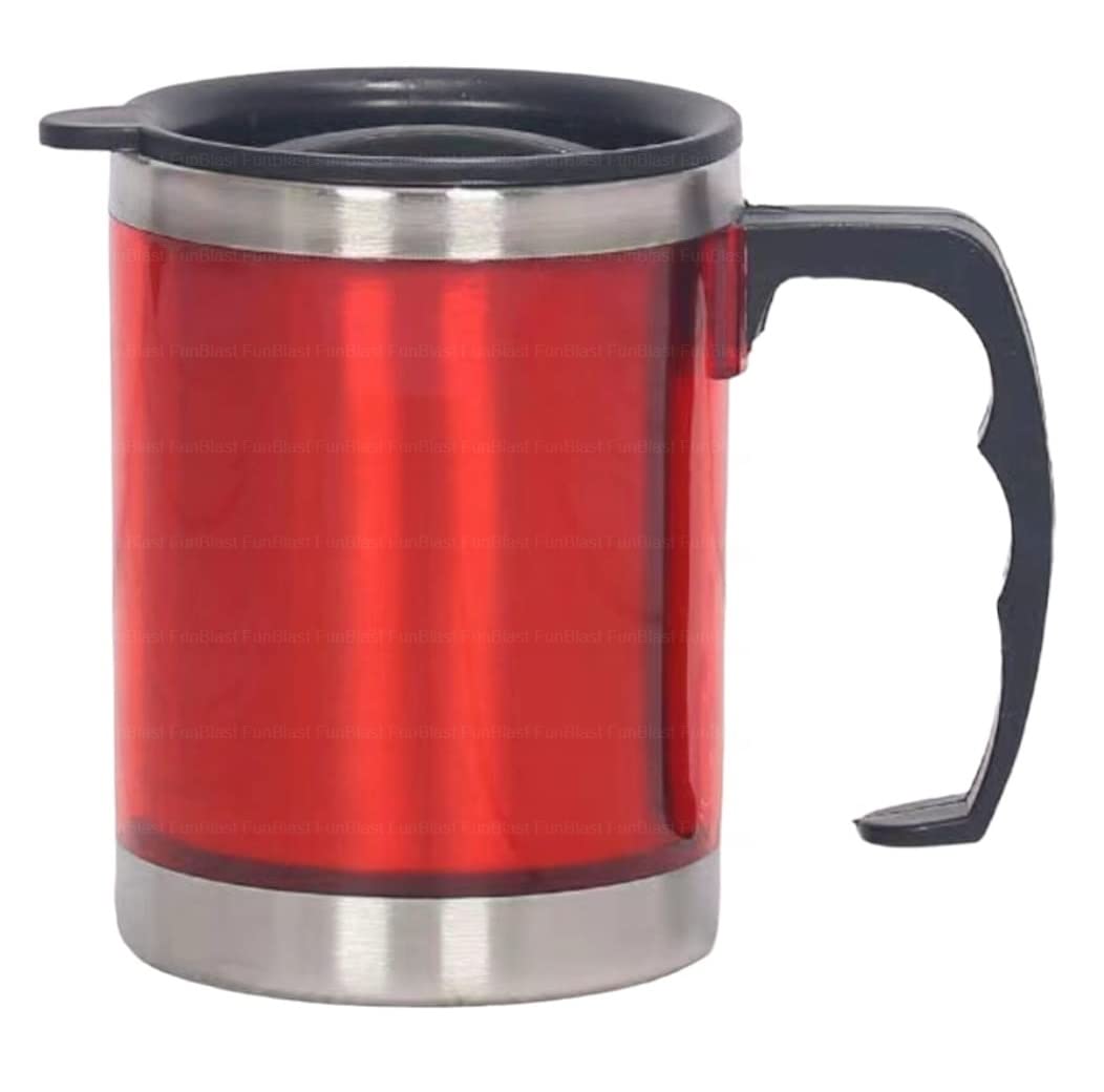 FunBlast Kids Stainless Steel Milk Mug with Lid - 350ml Cartoon Drinking Cup for Boys & Girls - Best Birthday Return Gift for Children - Perfect for School, Travel & Home Use (Red)