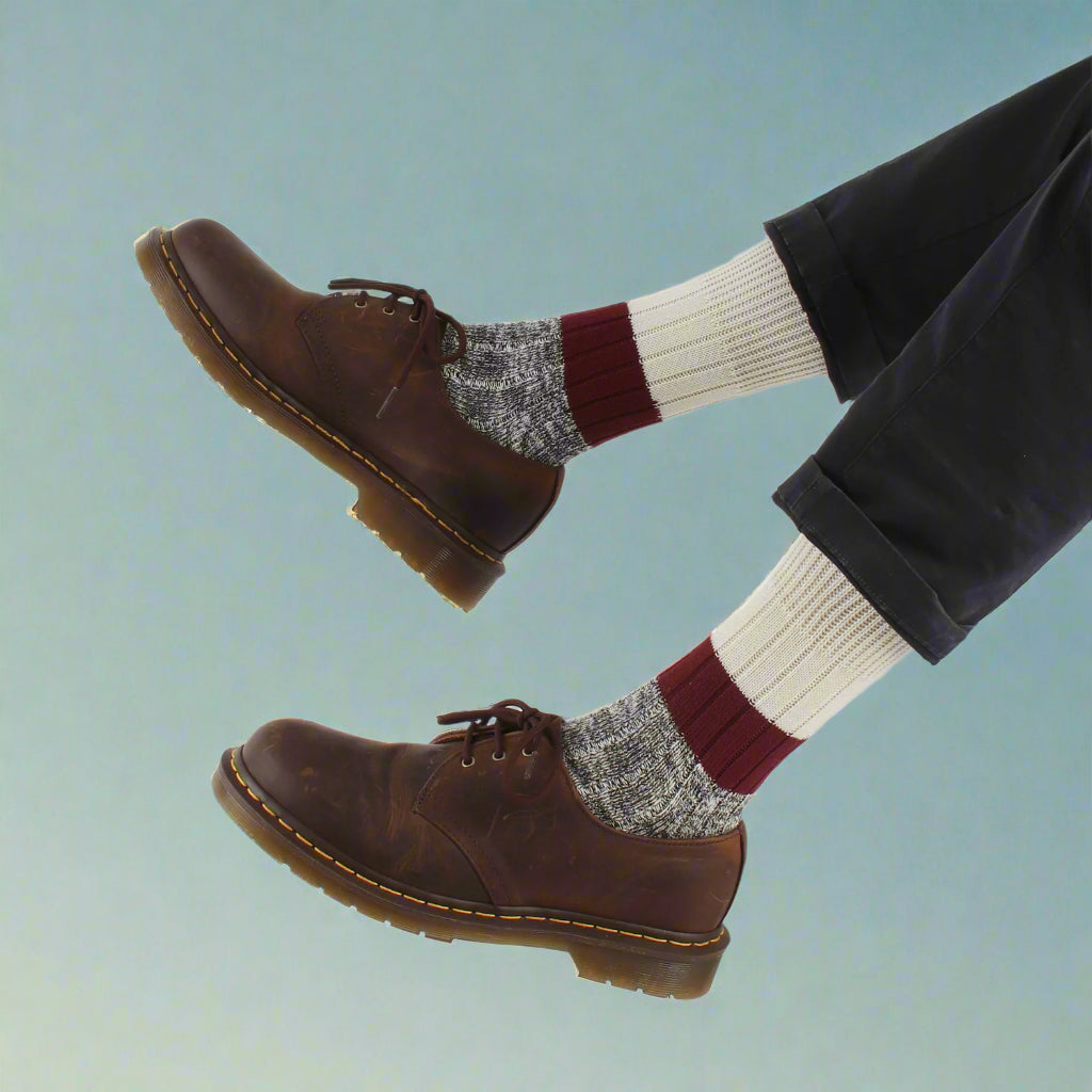 Men's Cotton Mid-Calf Striped Boot Socks - Warm & Comfortable for Hiking, Work Boots & Winter Wear