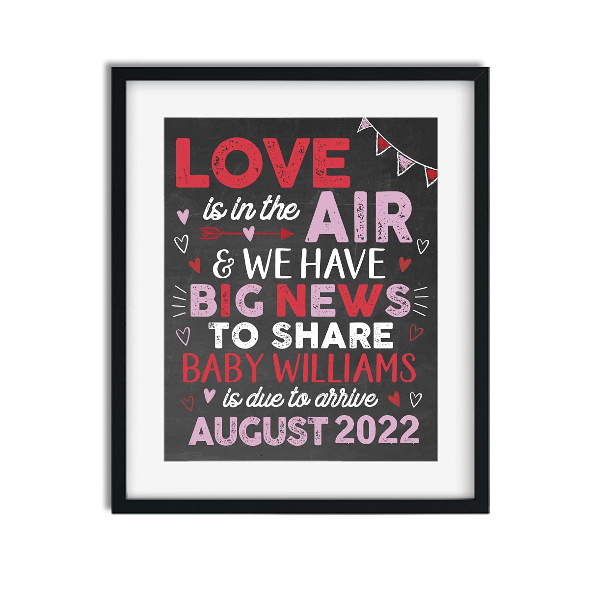Valentine's Pregnancy Announcement Paper Art Print - Baby on the Way Sign for Photo Props & Gender Reveal - Perfect for Valentine's Day Baby Announcements, Maternity Photos & Nursery Decor
