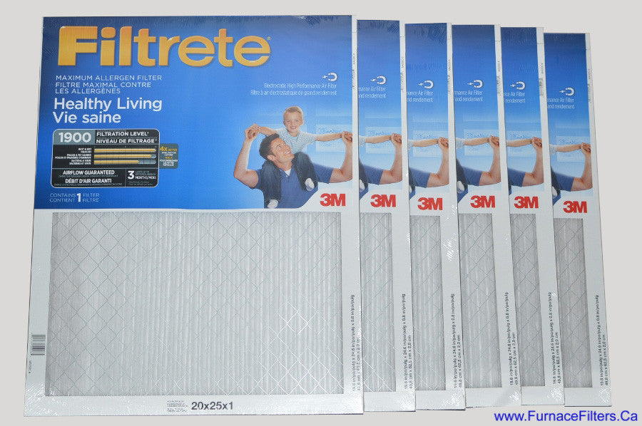 3M Filtrete 20x25x1 Air Filter MPR 1900, 6-Pack - High Efficiency Furnace Filters for Home HVAC Systems, Dust & Allergen Reduction
