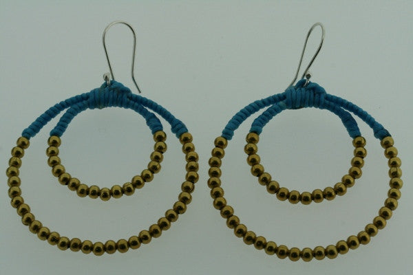 Double Brass Beaded Hoop Earrings with Turquoise Stones - Boho Chic Jewelry for Women, Perfect for Festivals, Parties, and Everyday Wear