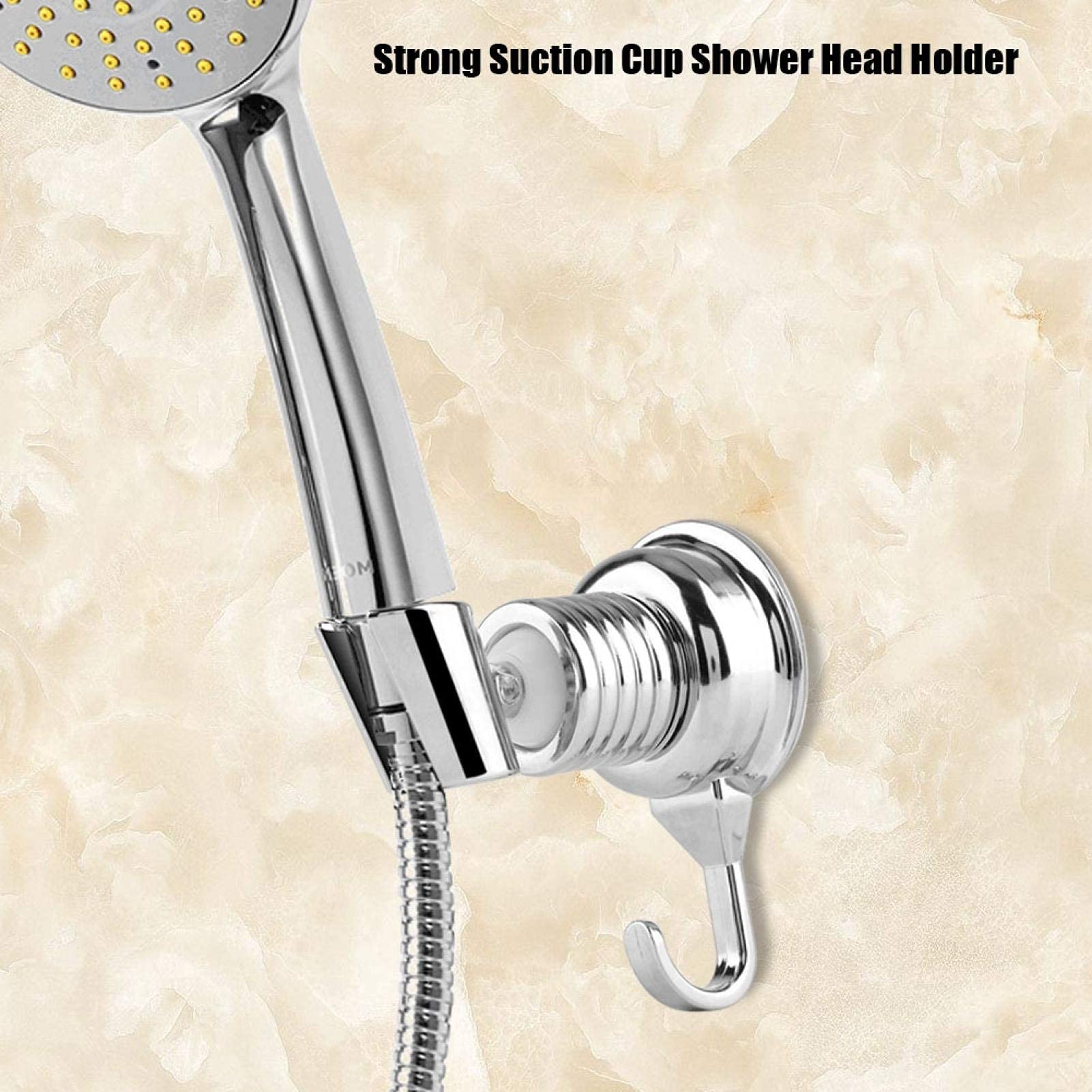 Oumefar Wall Mounted Shower Holder with Suction Cup & Towel Hook - Adjustable Handheld Shower Head Holder for Bathroom, Shower Caddy - Perfect for Home, Apartment, RV Use