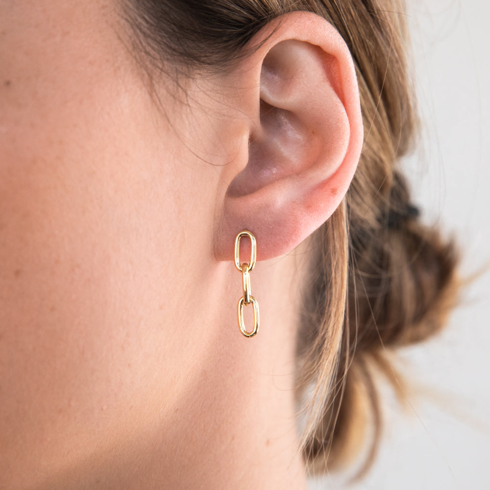 9ct Silver Filled Yellow Gold Belcher Link Drop Earrings 2.5cm - Elegant Dangle Earrings for Women, Perfect for Parties, Weddings & Everyday Wear