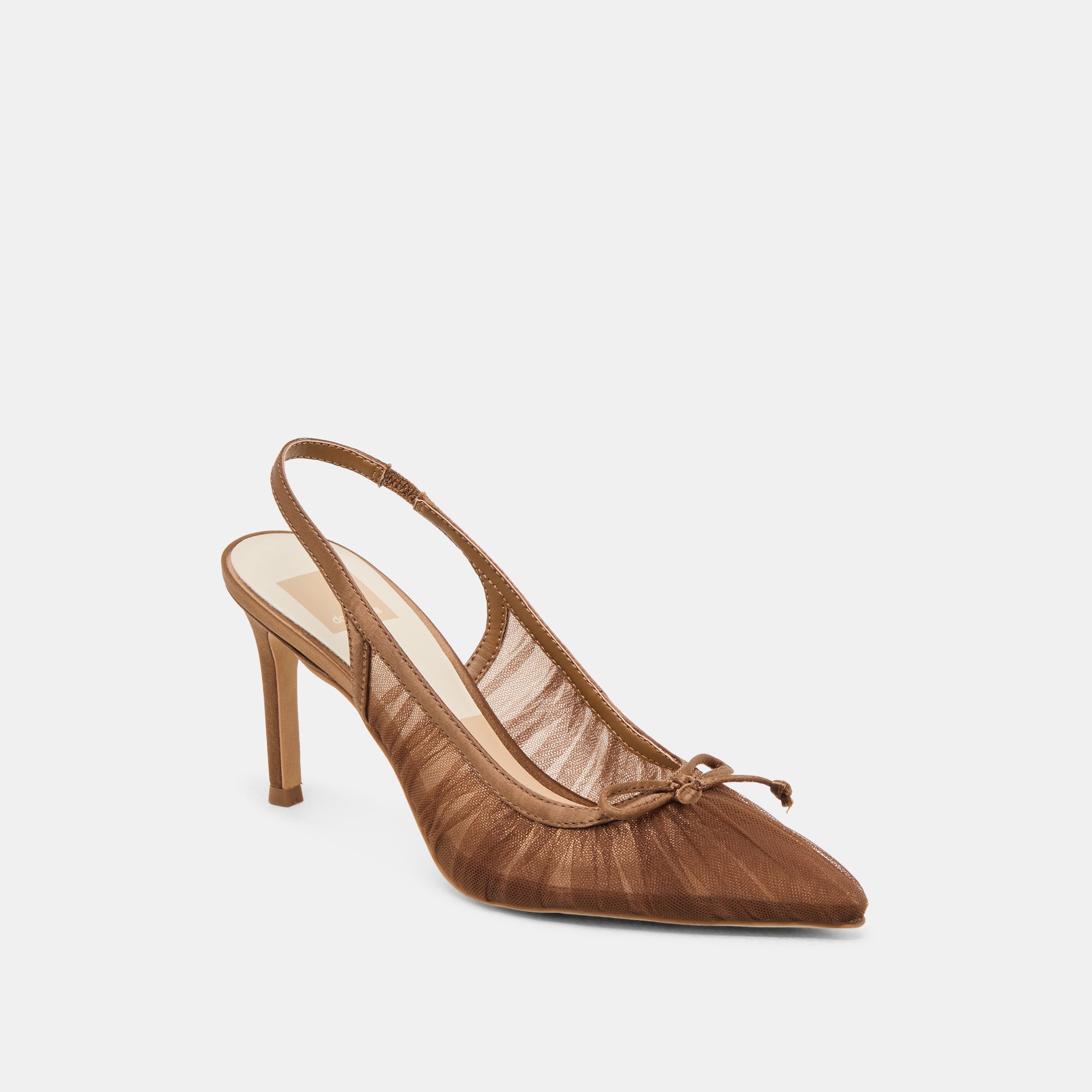 YELA Women's Mid Heel Brown Tulle Pumps - Elegant Party Shoes for Weddings, Prom & Evening Events