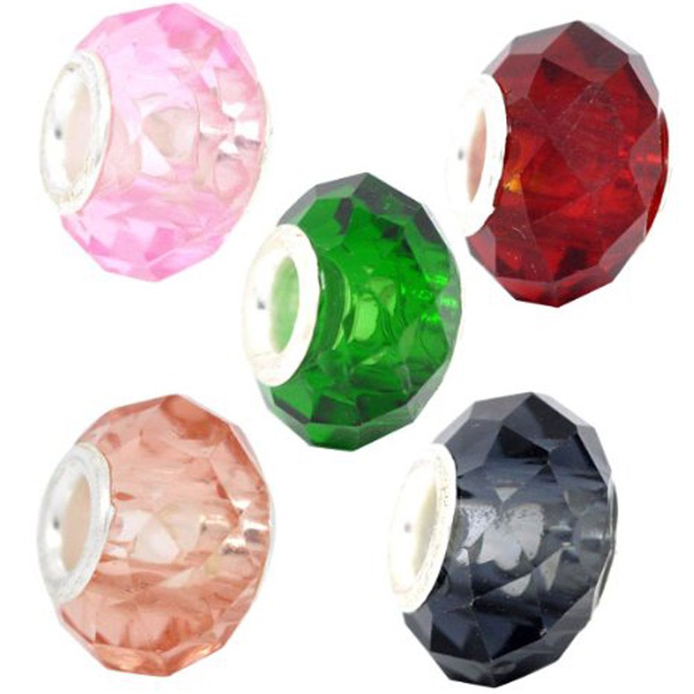 Sexy Sparkles Five Murano Glass Faceted Beads for Snake Chain Bracelet - Set of 5 Multicolor Glass Beads (Red, Blue, Green, Purple, Gold) | DIY Jewelry Making, Boho Bracelet Design, Gift for Her