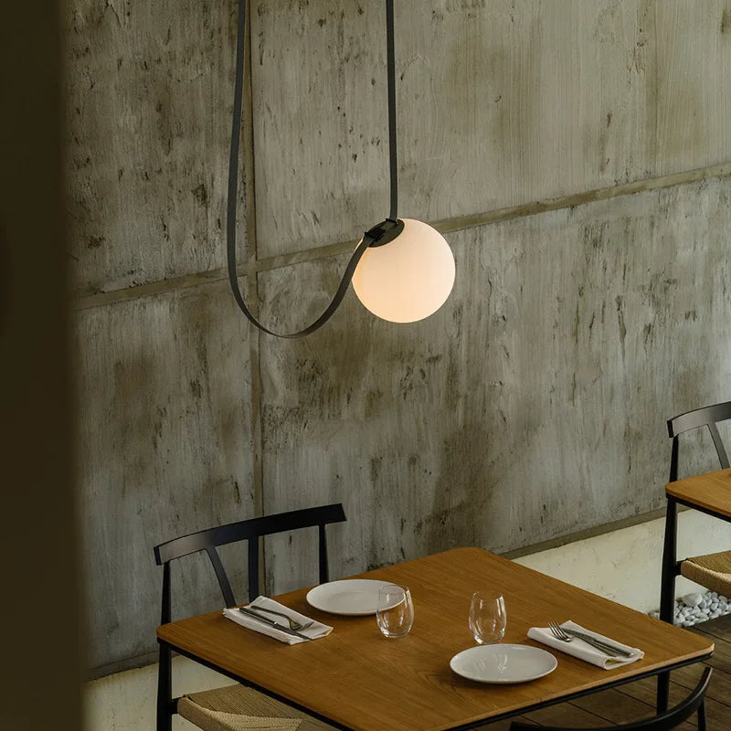 Modern Suspended Sphere Belted Pendant Light - Industrial Style Ceiling Fixture for Dining Room, Kitchen Island & Bedroom Decor