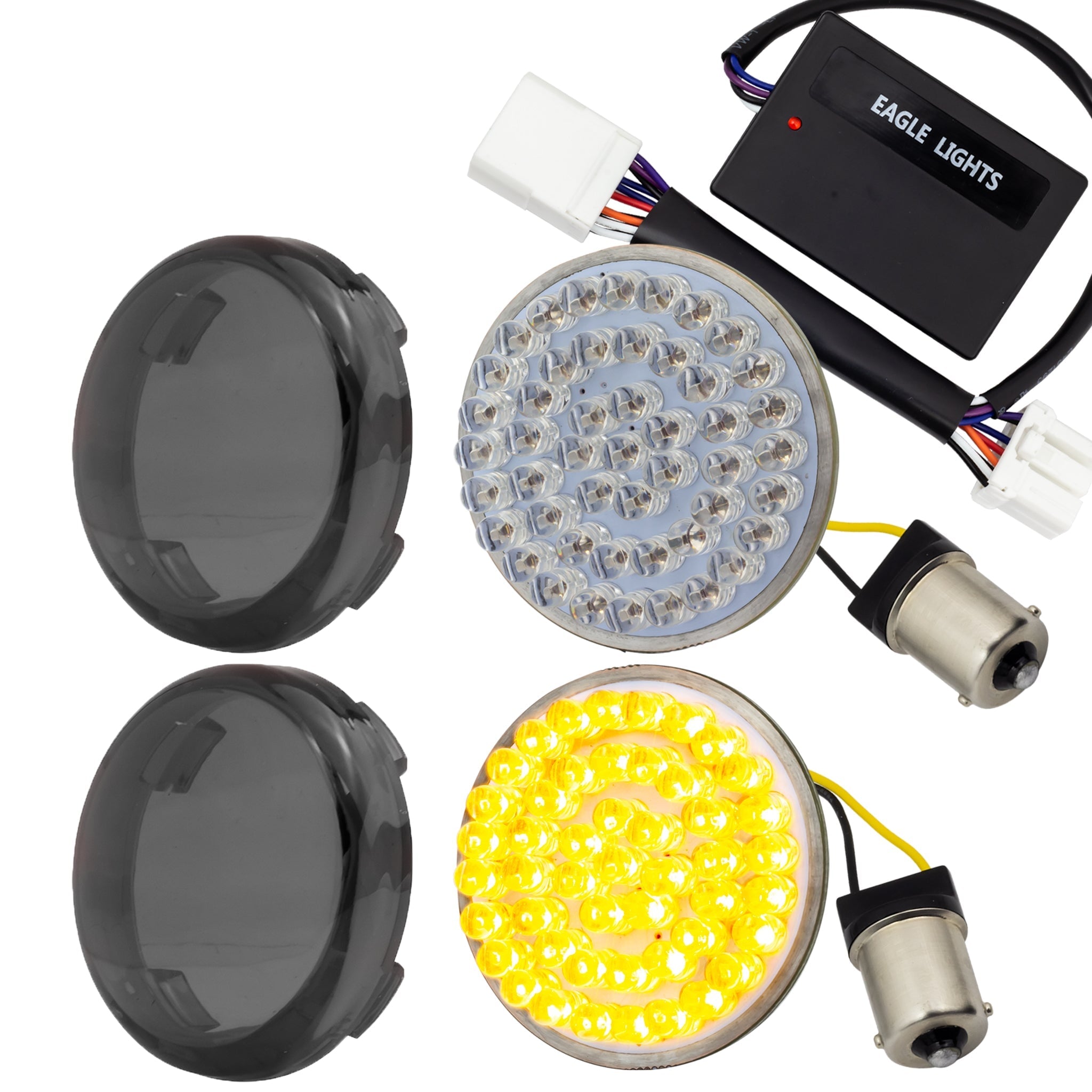Eagle Lights 2 Rear LED Turn Signals for Harley Davidson Motorcycles - Generation I / 1156 Base / Amber - High Visibility Brake Lights for Night Riding & Safety