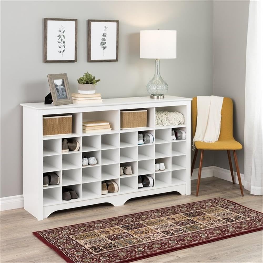 Prepac White Shoe Storage Cabinet - 32 Shoe Cubbies & 4 Large Storage Compartments (15.5