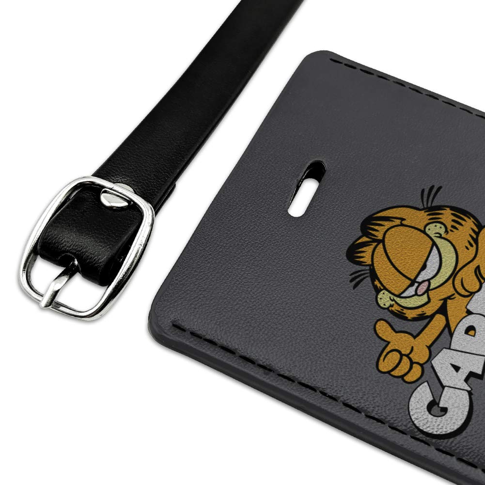 Garfield Themed Rectangle Leather Luggage Tag with Logo - Durable Suitcase ID Card Holder for Carry-On Bags | Perfect for Travel, Business Trips & Gift Giving