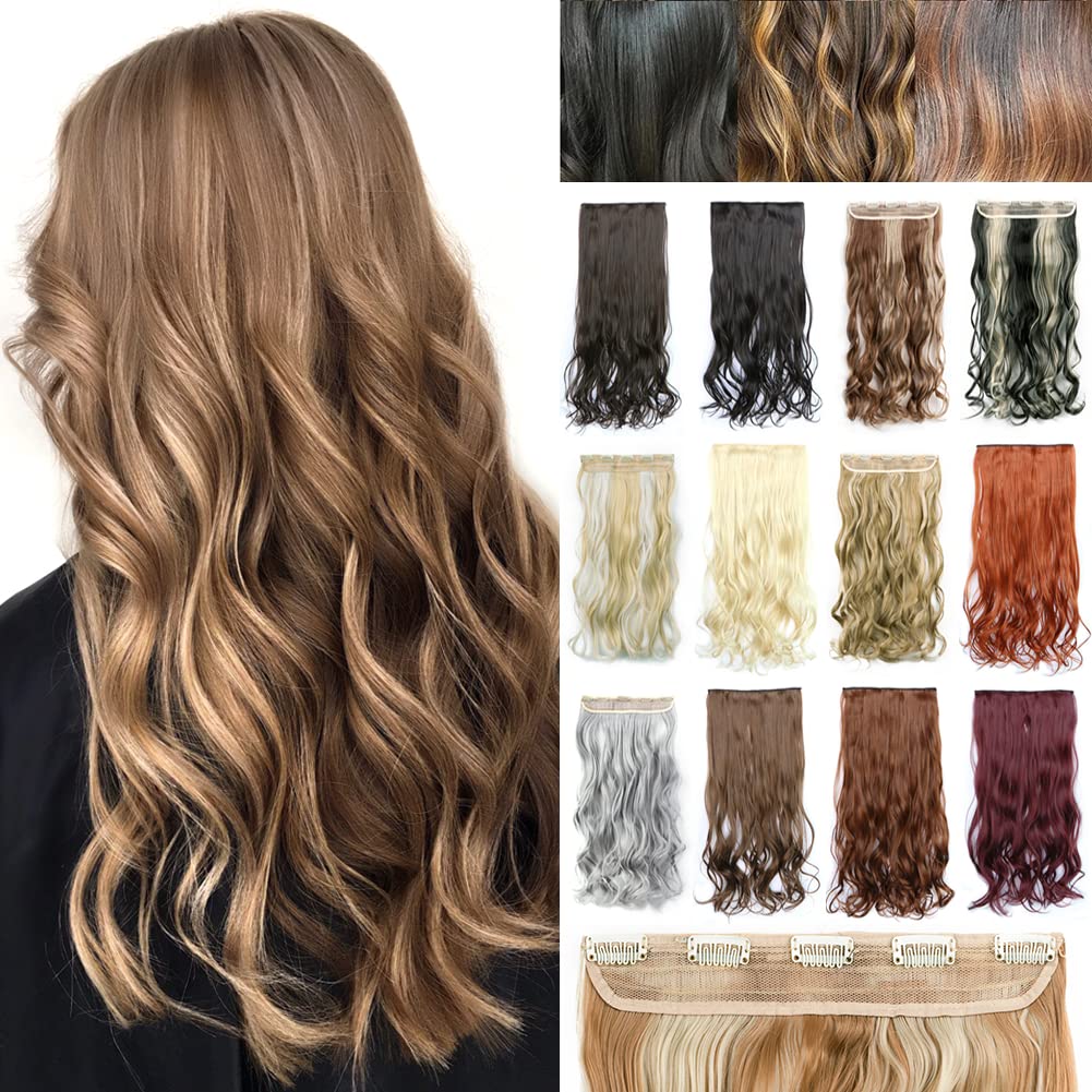 Clip In Hair Extensions 1 Piece with 5 Clips - Half to Full Head Synthetic Curly Hairpiece for Natural Look - Perfect for Parties, Weddings & Daily Styling