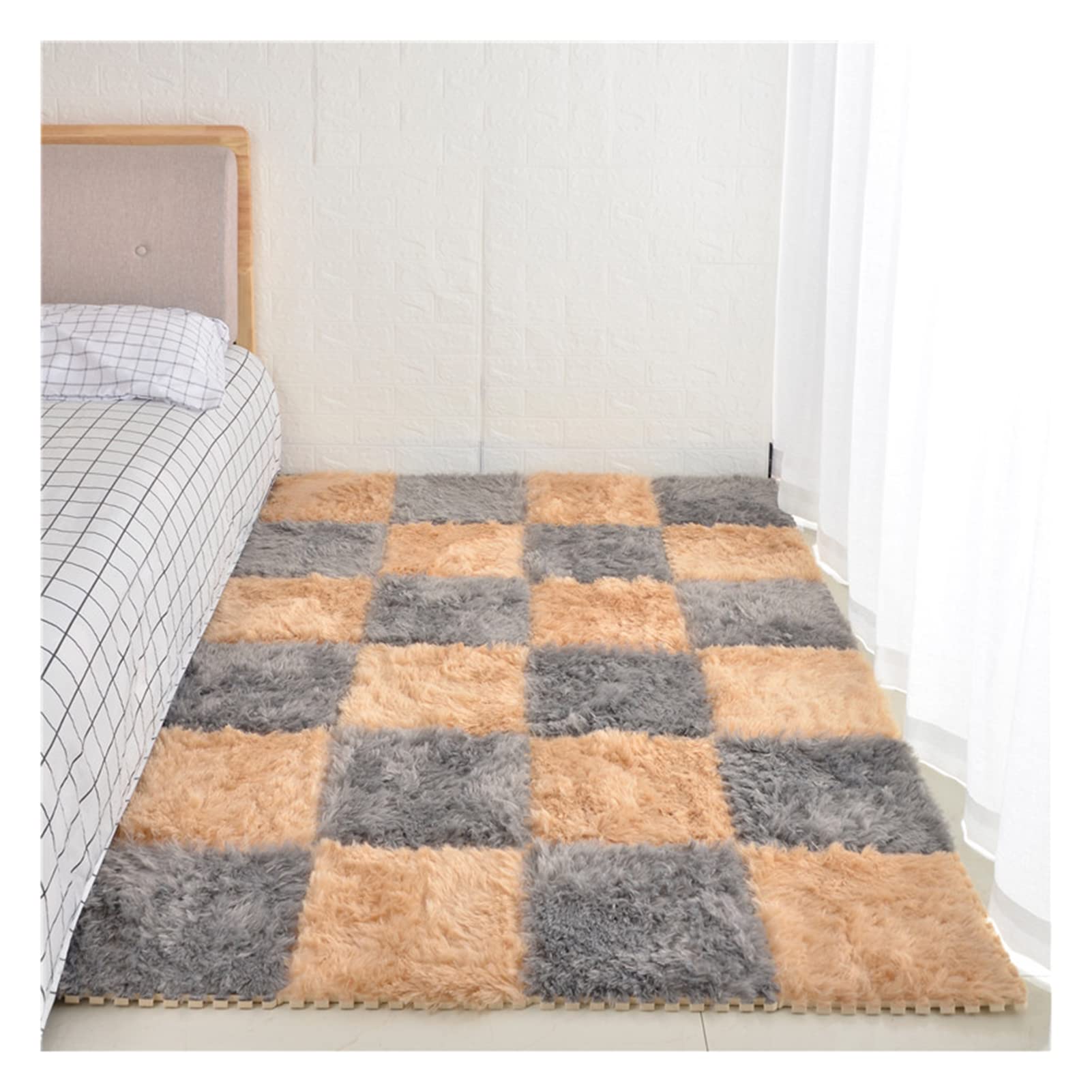 20Pcs Interlocking Foam Play Mats - Soft Fluffy Plush Area Rug Carpet Tiles for Kids & Adults, 12x12 Inch Puzzle Floor Mat for Living Room, Bedroom, Nursery, Playroom - Grey & Apricot, 10mm Thick - Perfect for Playtime, Yoga & Home Decor