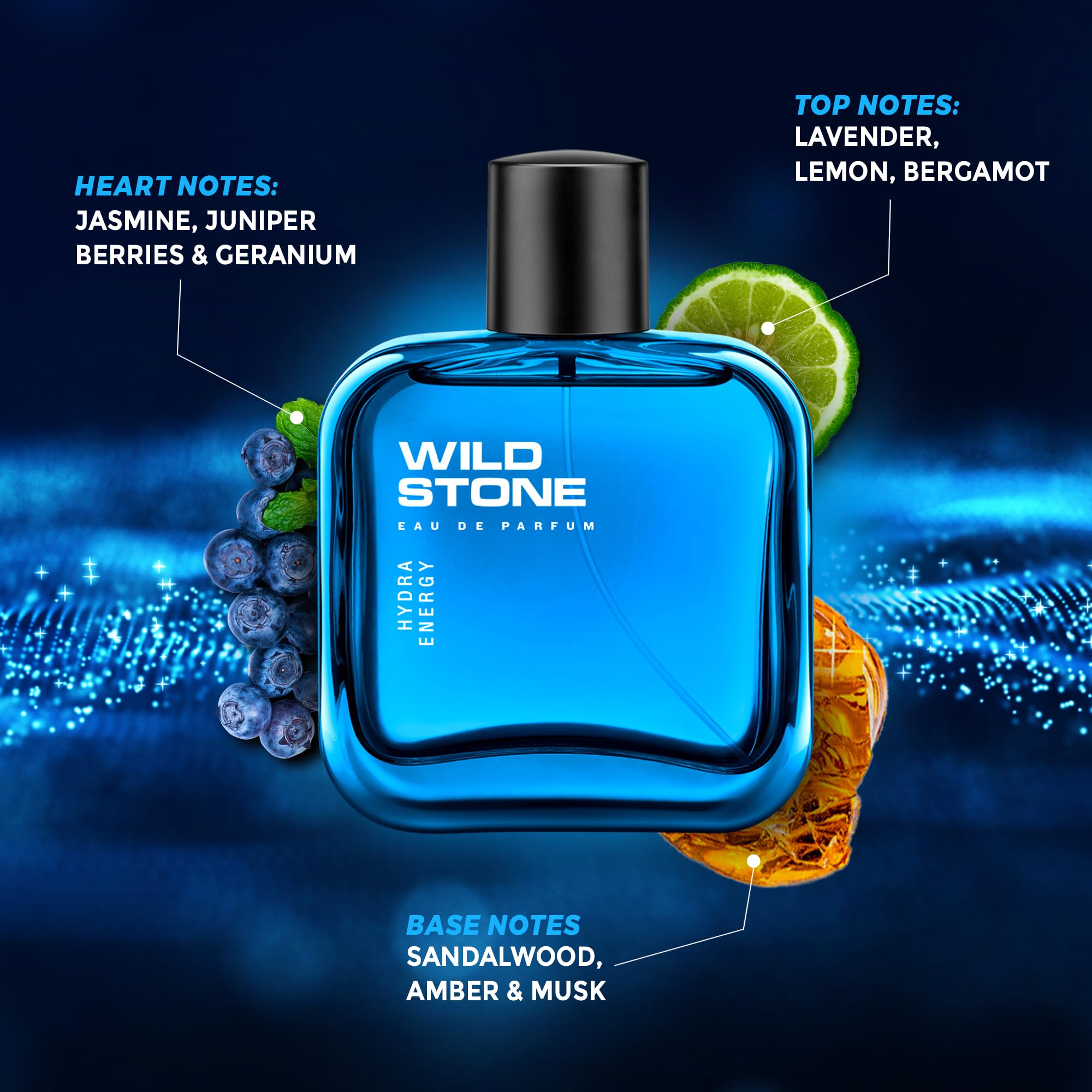 Wild Stone Hydra Energy Cologne for Men - 50ml Eau de Toilette Spray - Long Lasting Fresh Fragrance for Day & Night Wear - Gym, Office & Date Night Scents