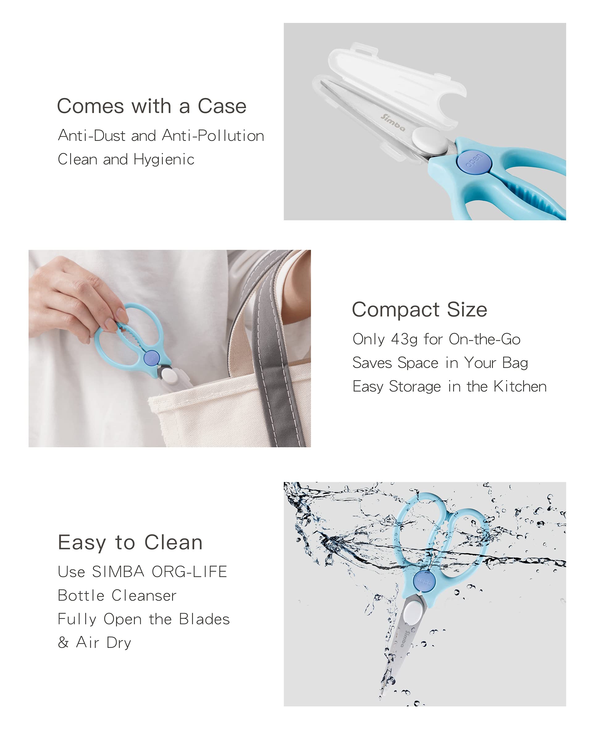 Premium Portable Safety Food Scissors - Sharp Stainless Steel Blades, BPA-Free, Easy to Clean (Blue) | Perfect for Baby Food, Travel, Camping & Kitchen Use