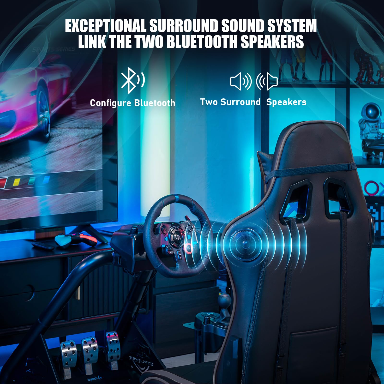 GTPLAYER Racing Simulator Cockpit with Adjustable Seat & Built-in Bluetooth Speakers - Ultra-Sturdy Alloy Steel Frame Racing Chair for PC/PS4/PS5/Xbox Gaming - Perfect for Home Racing Simulation & Esports Training (Camouflage Design)
