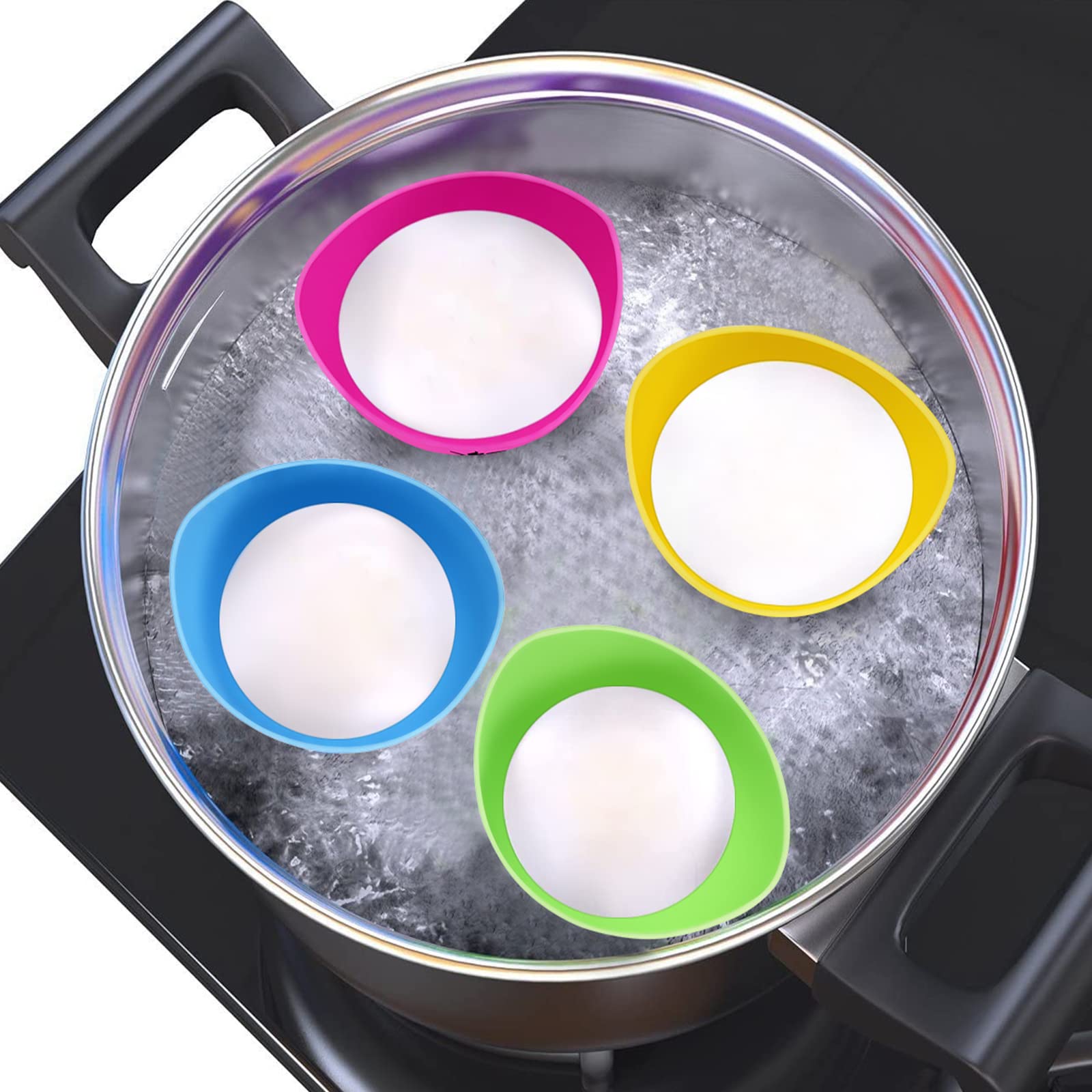 Premium Silicone Egg Poacher Cups (4 Pack) – BPA-Free, Non-Stick Poached Egg Maker for Air Fryer, Pot & Microwave – Easy-Release Pods with Large Base Ring – Perfect for Breakfast, Meal Prep & Healthy Cooking