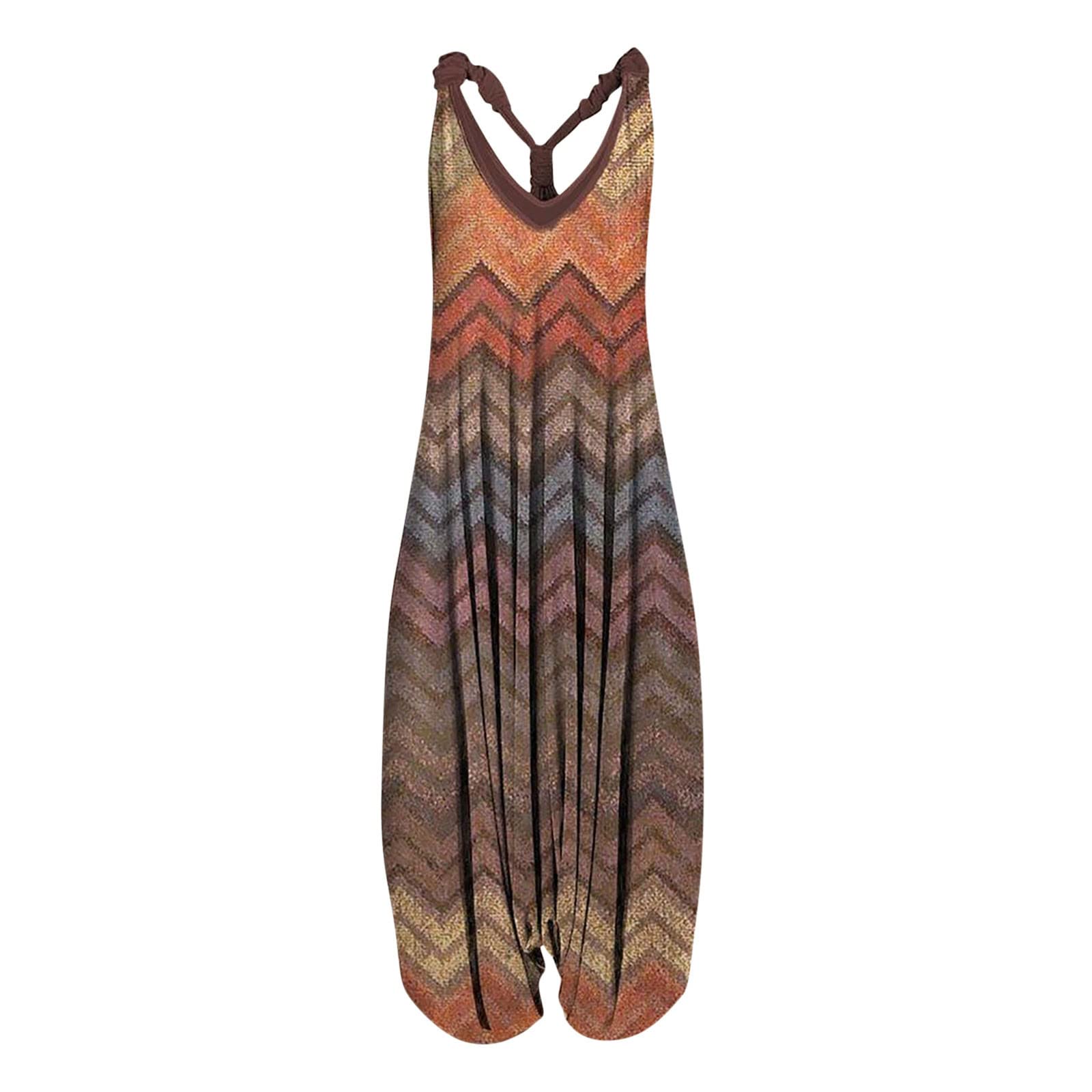 Posijego Women's Strap Overalls - Boho Chic Casual Loose Fit Sleeveless Jumpsuit with Graphic Print | Perfect for Summer Outings, Music Festivals & Casual Wear