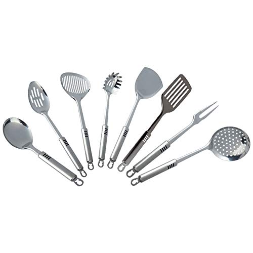 Premium 8-Piece Stainless Steel Kitchen Utensil Set - Cooking & Serving Spoons for Baking, Stirring, and Serving - Ideal for Home Chefs & Professional Kitchens