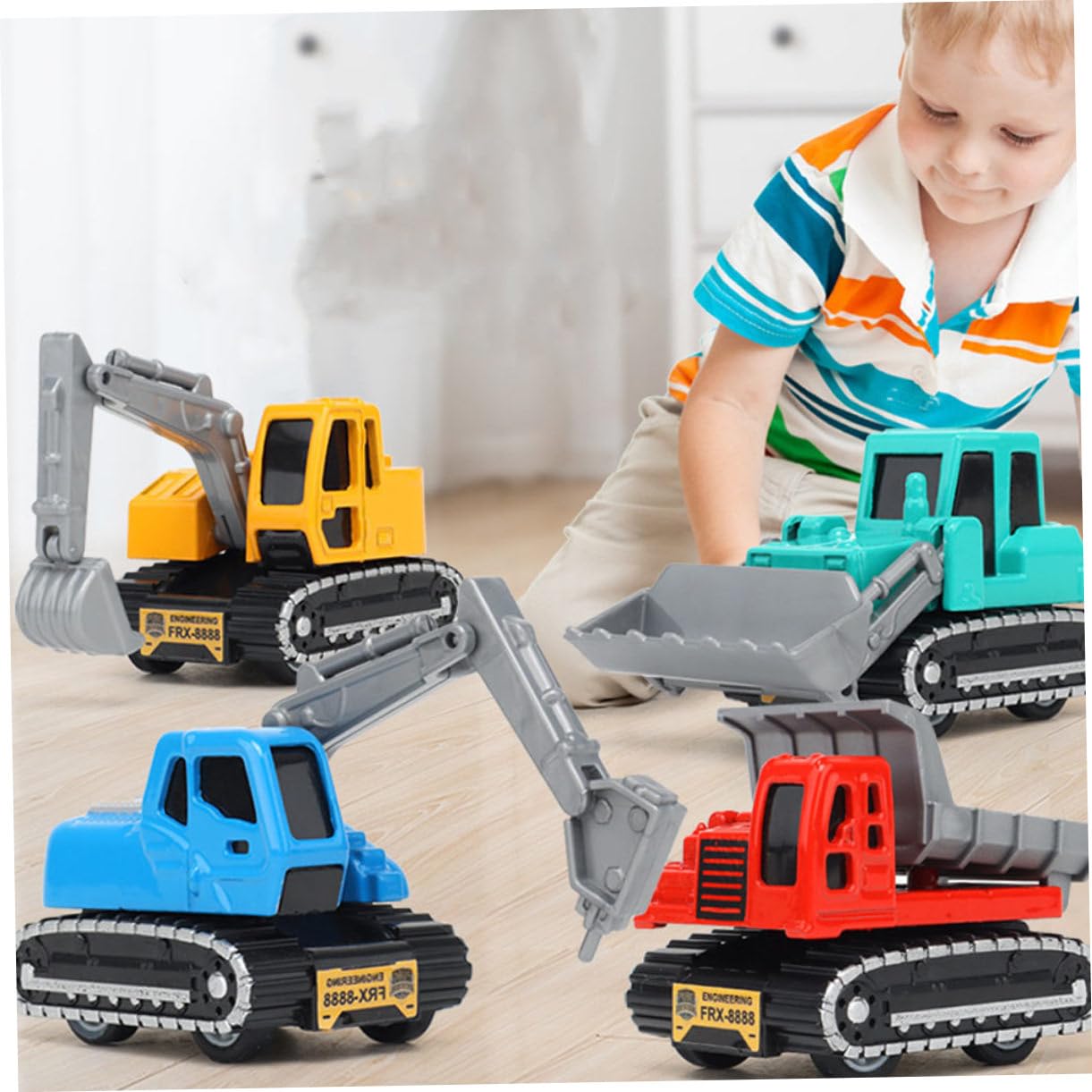 PHENOFICE 4-Piece Alloy Excavator Toy Set - Construction Vehicle Pull Toys for Kids, Durable Engineering Truck & Tractor Toys - Perfect for Sandbox Play, Birthday Gifts & Pretend Play Scenarios