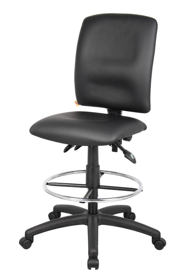 Boss Drafting Stool with Black Leather Seat - Adjustable Height Office Chair (Models B1645, B1646, B1647) - Perfect for Architects, Artists & Home Office Workspaces