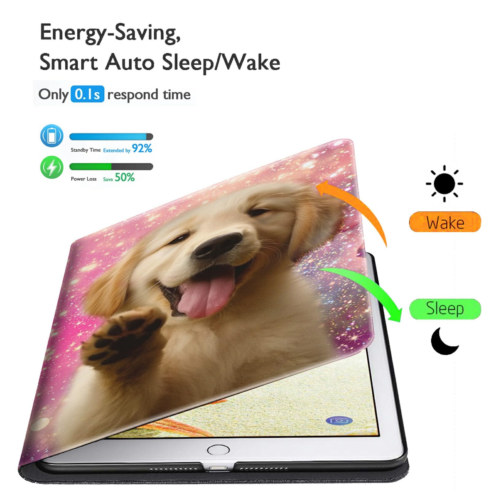 Premium Lightweight Smart Case for Kindle Fire HD 10 & 10 Plus (11th/13th Gen 2021/2023) - Auto Wake/Sleep, Adjustable Stand, Protective Cover with Golden Retriever Puppy Design - Perfect for Reading, Travel & Home Use