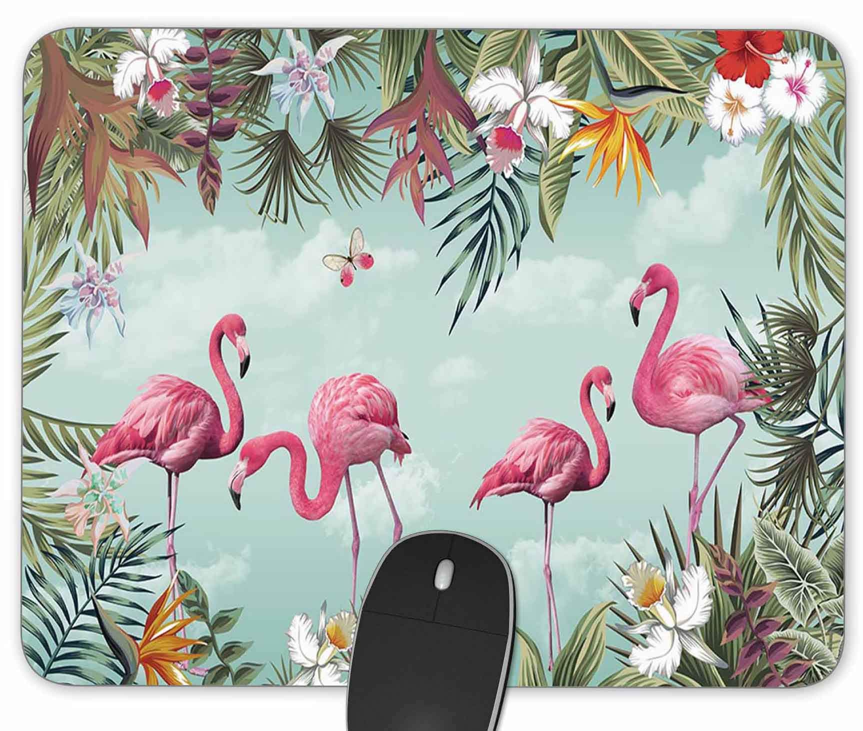 Tropical Leaves & Flamingo Gaming Mouse Pad - 9.84x7.87 Inch Non-Slip Desk Mat for PC, Laptop, Office & Home Use